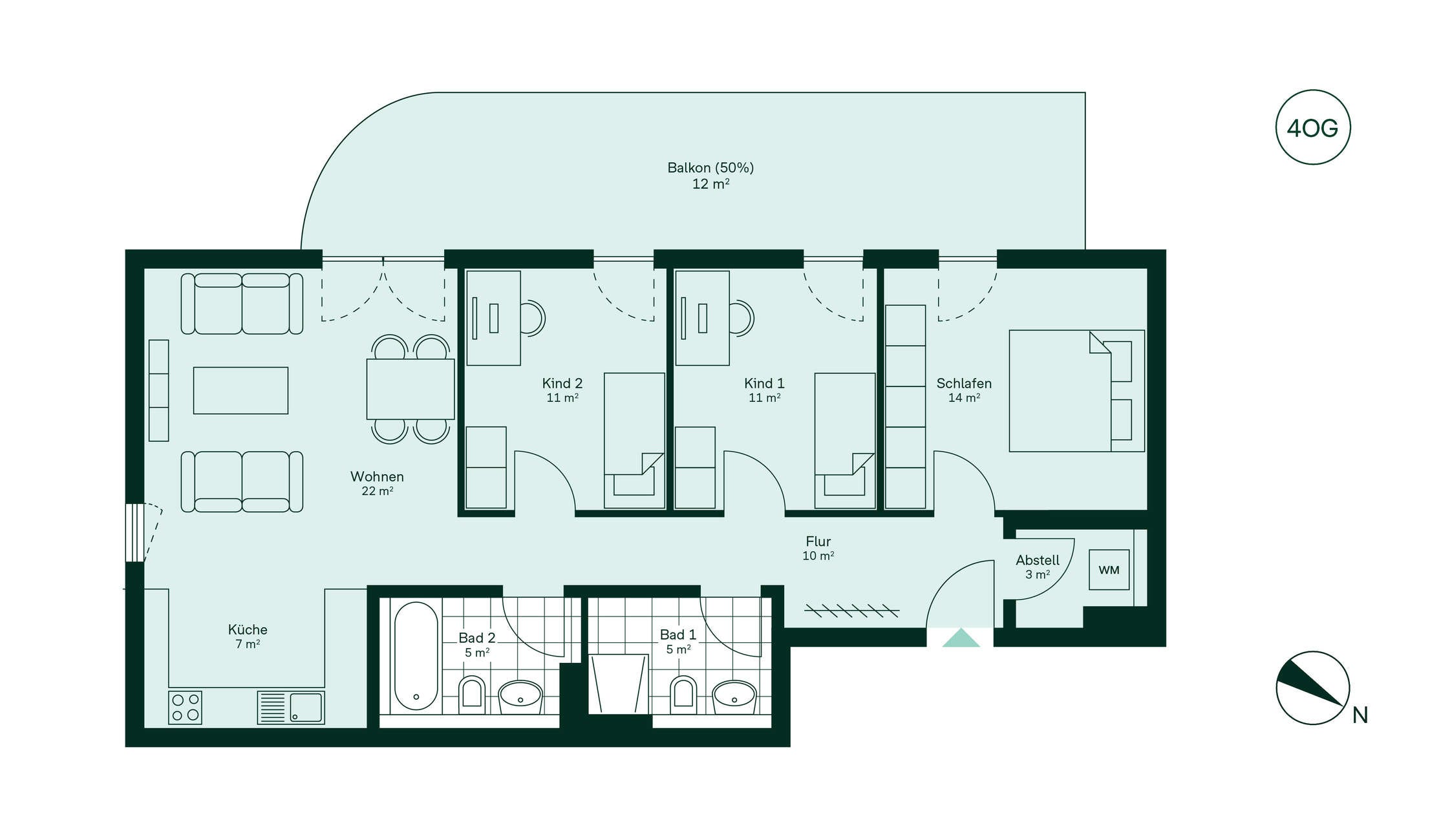 Grundriss der Eigentumswohnung 042 im Neubauprojekt Roemerquartier 2r