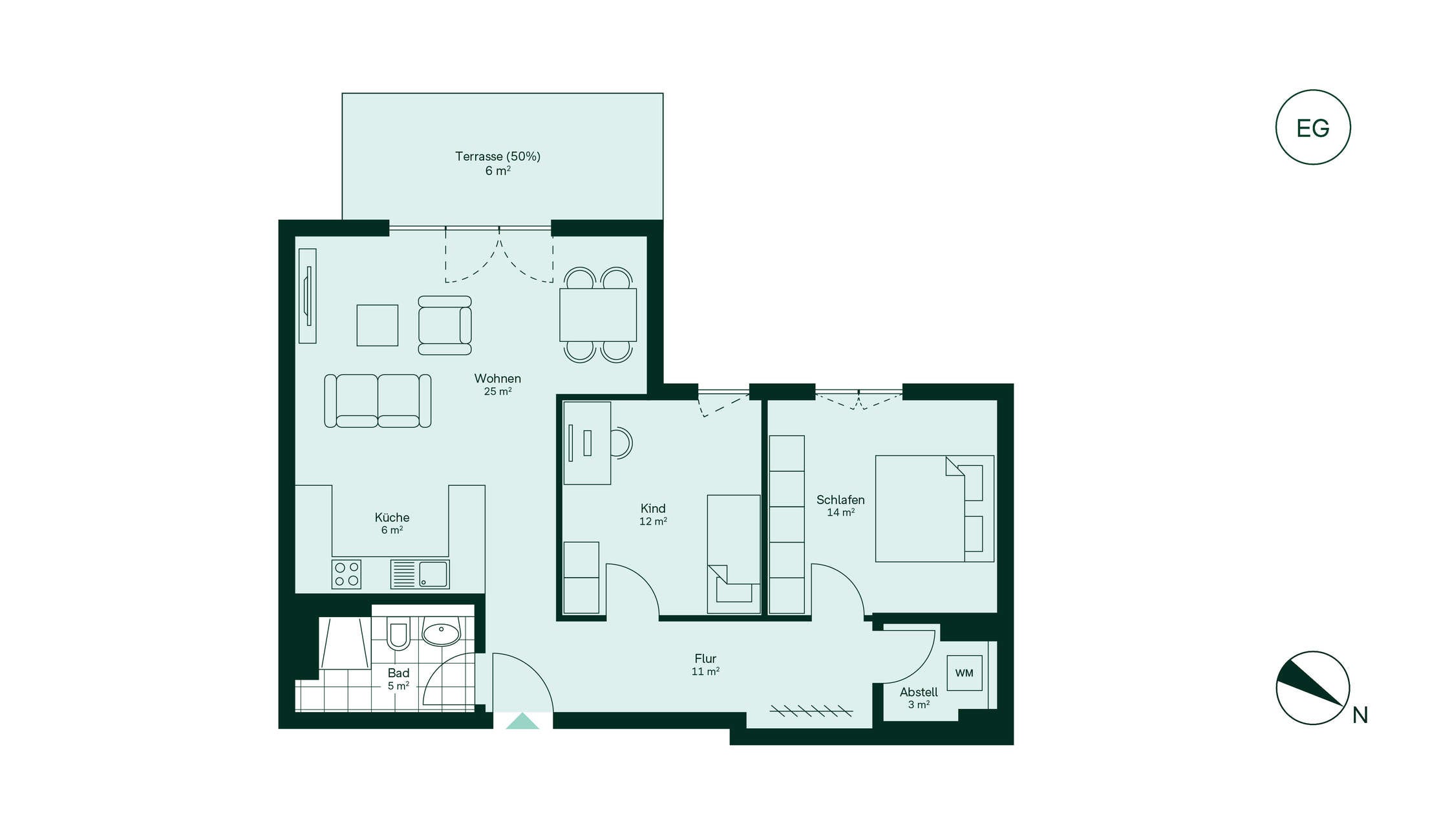 Moderner und komfortabler Grundriss der Eigentumswohnung Grundriss der Eigentumswohnung 004 im Neubauprojekt Roemerquartier 2