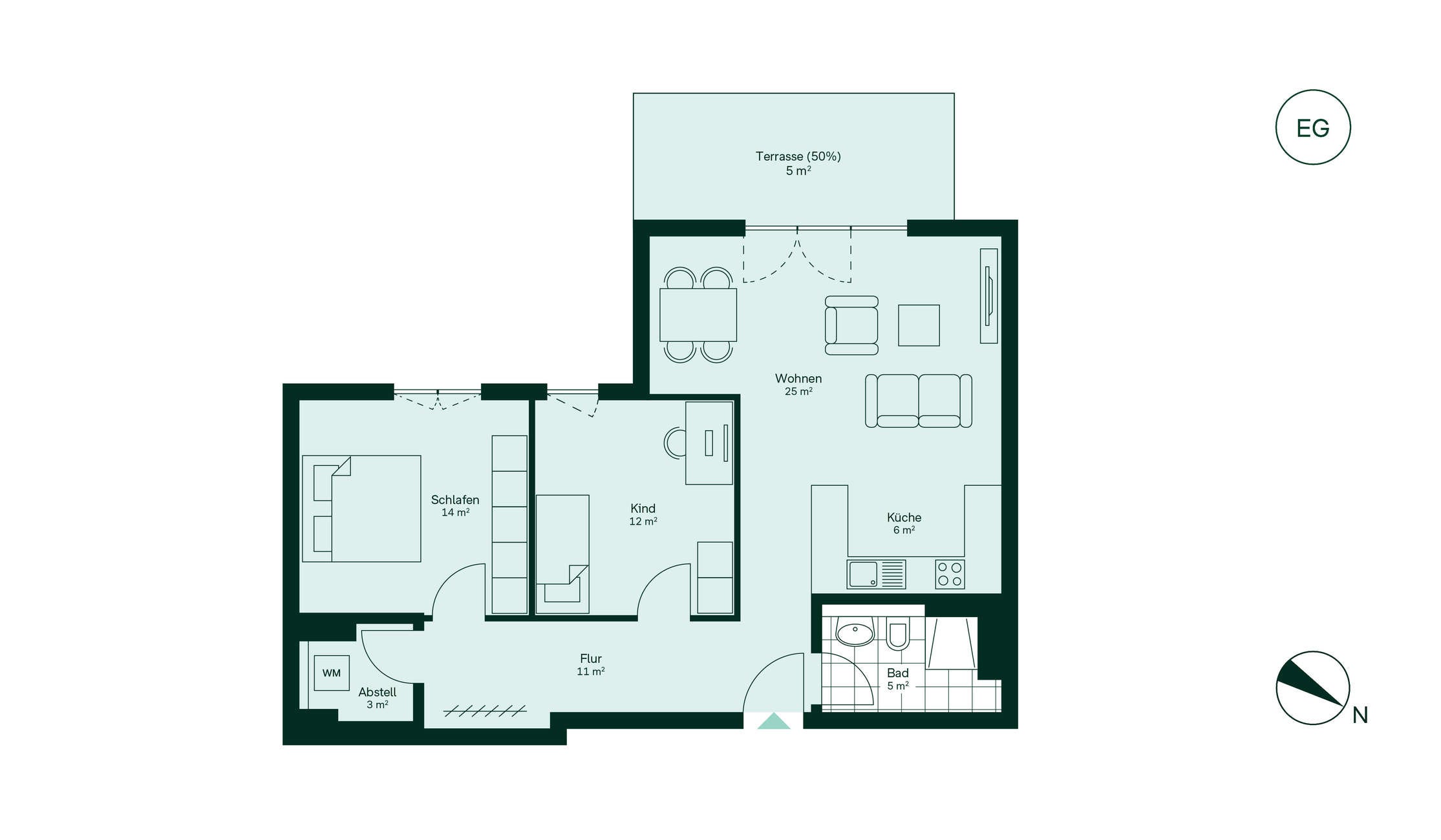 Moderner und komfortabler Grundriss der Eigentumswohnung Grundriss der Eigentumswohnung 007 im Neubauprojekt Roemerquartier 2