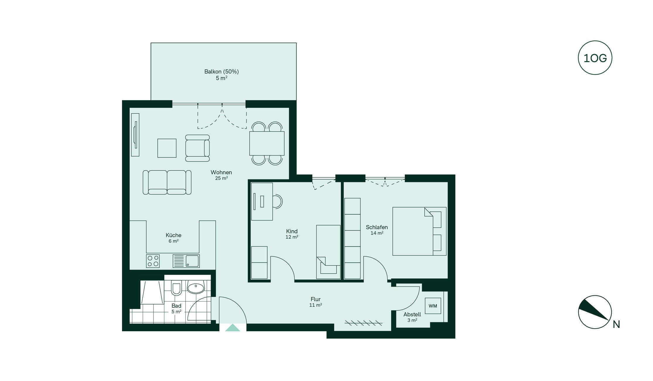 Grundriss der Eigentumswohnung 014 im Neubauprojekt Roemerquartier 2