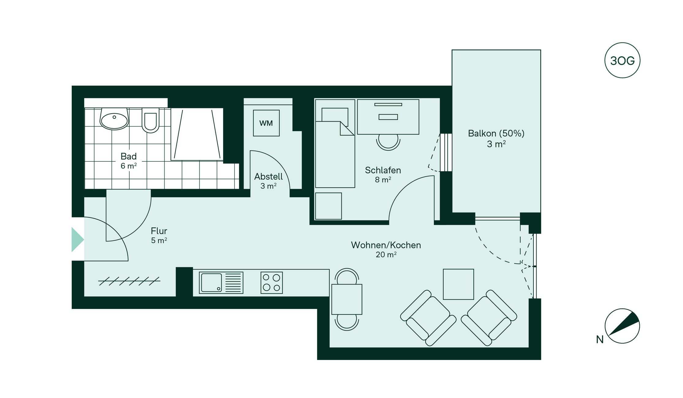 Grundriss der Eigentumswohnung 038 im Neubauprojekt Roemerquartier 2