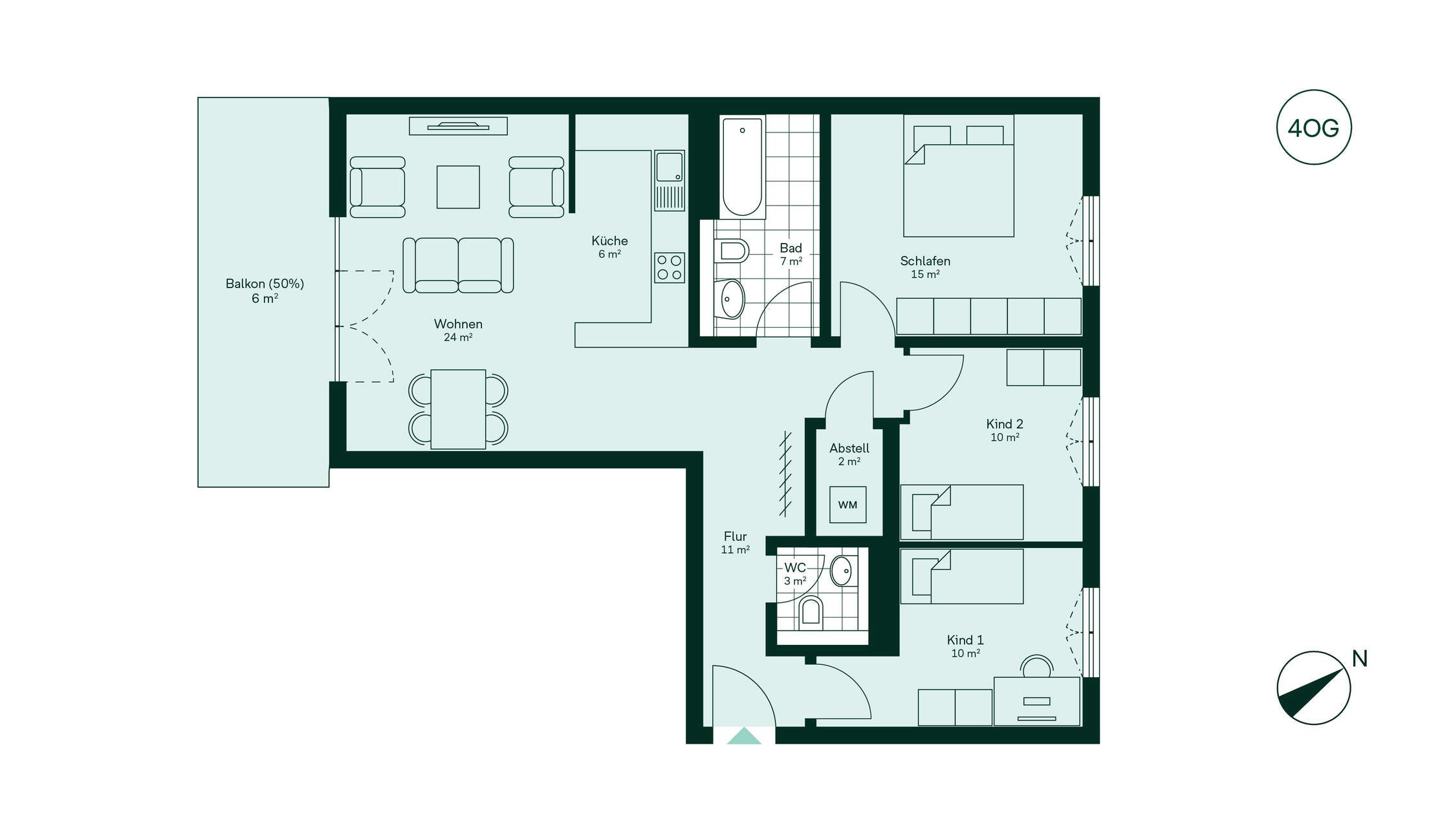 Grundriss der Eigentumswohnung 045 im Neubauprojekt Roemerquartier 2