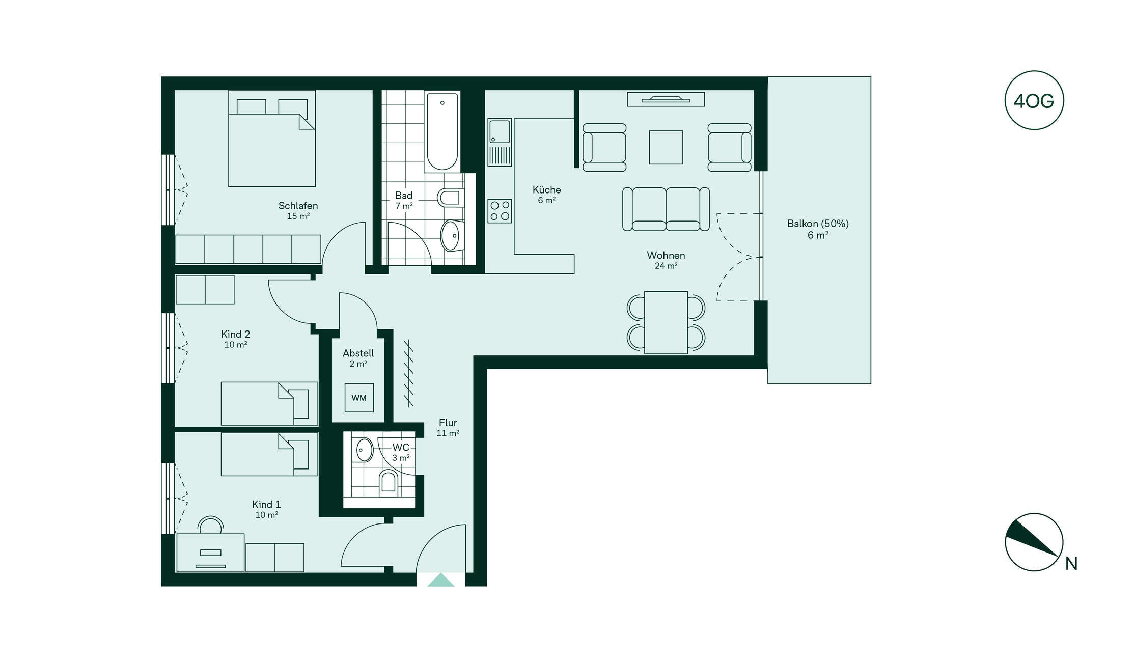 Grundriss der Eigentumswohnung 046 im Neubauprojekt Roemerquartier 2