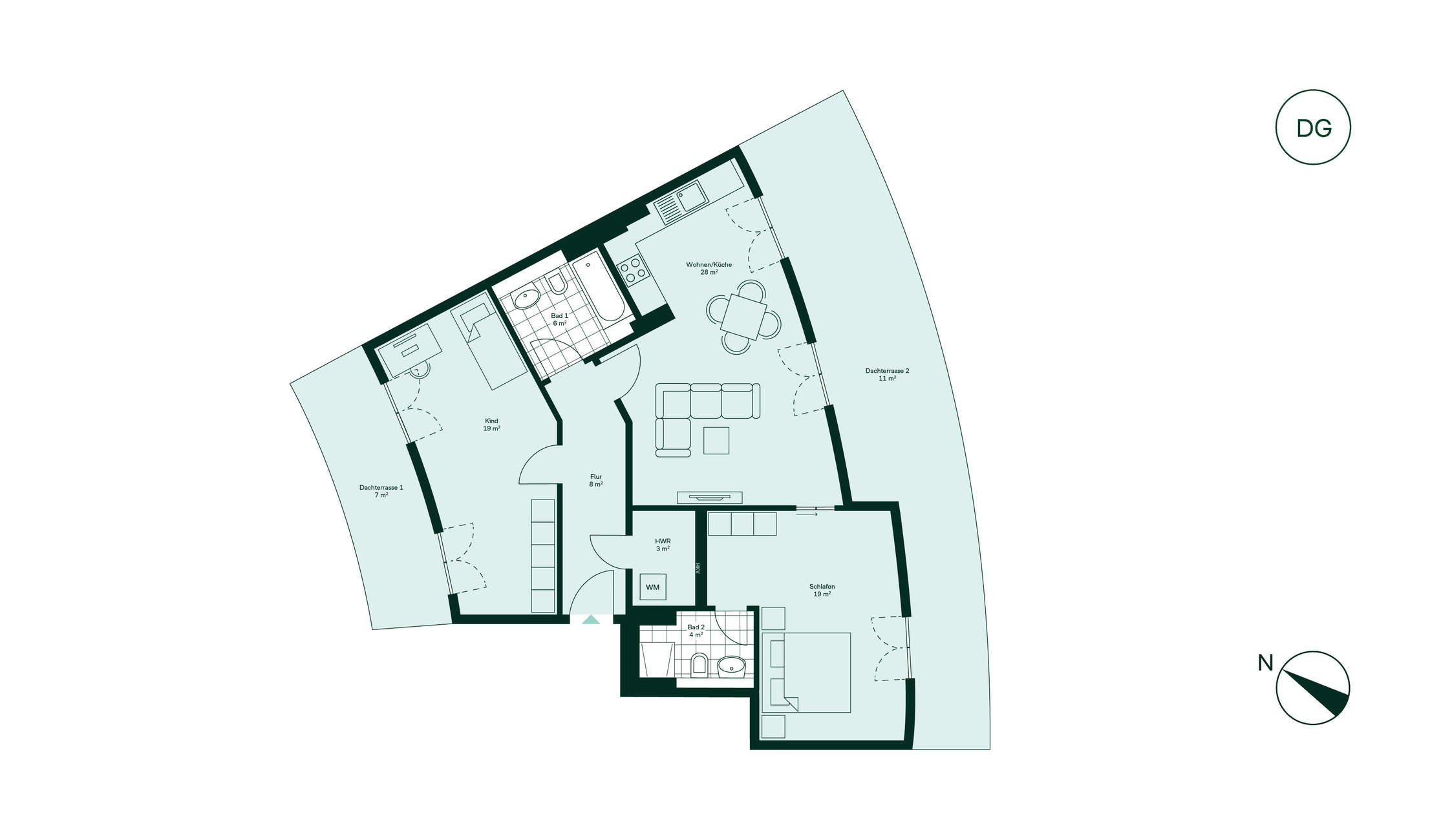 Komfortabler Grundriss Grundriss der Eigentumswohnung im Projekt Parkstadt Karlshorst 10