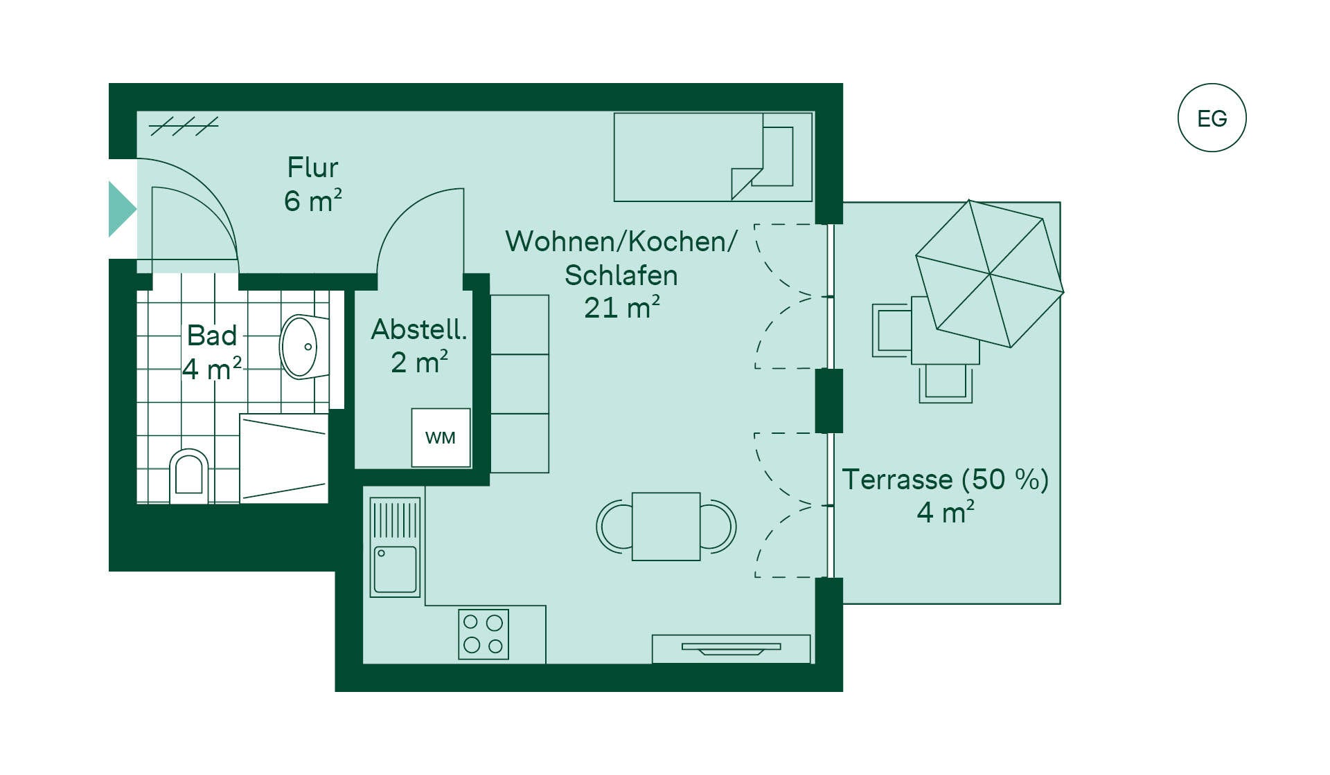 Grundriss der Eigentumswohnung im Neubauprojekt Obstgaerten