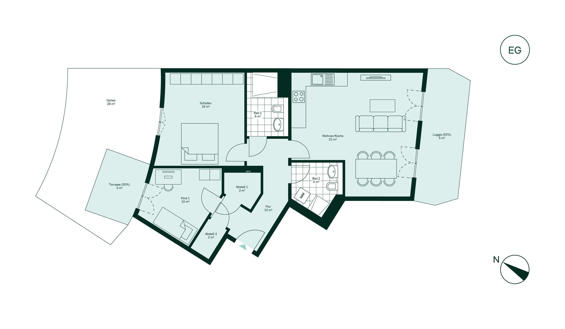 Komfortabler Grundriss Grundriss der Eigentumswohnung im Neubauprojekt Parkstadt Karlshorst 10