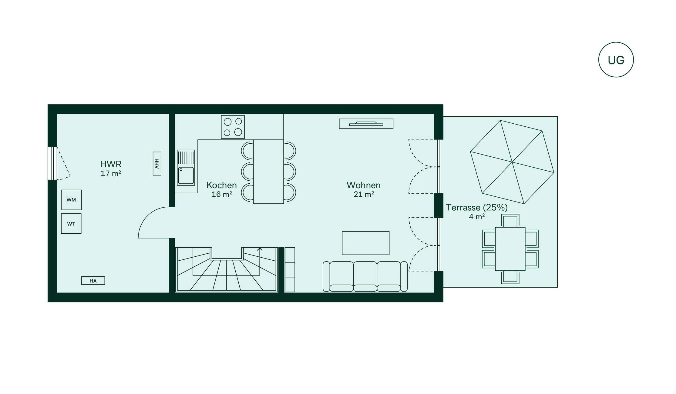 Geräumiges Untergeschoss im Neubauprojekt Wurmtalgärten Grundriss des Untergeschosses vom Doppelhaus im Neubauprojekt Wurmtalgaerten