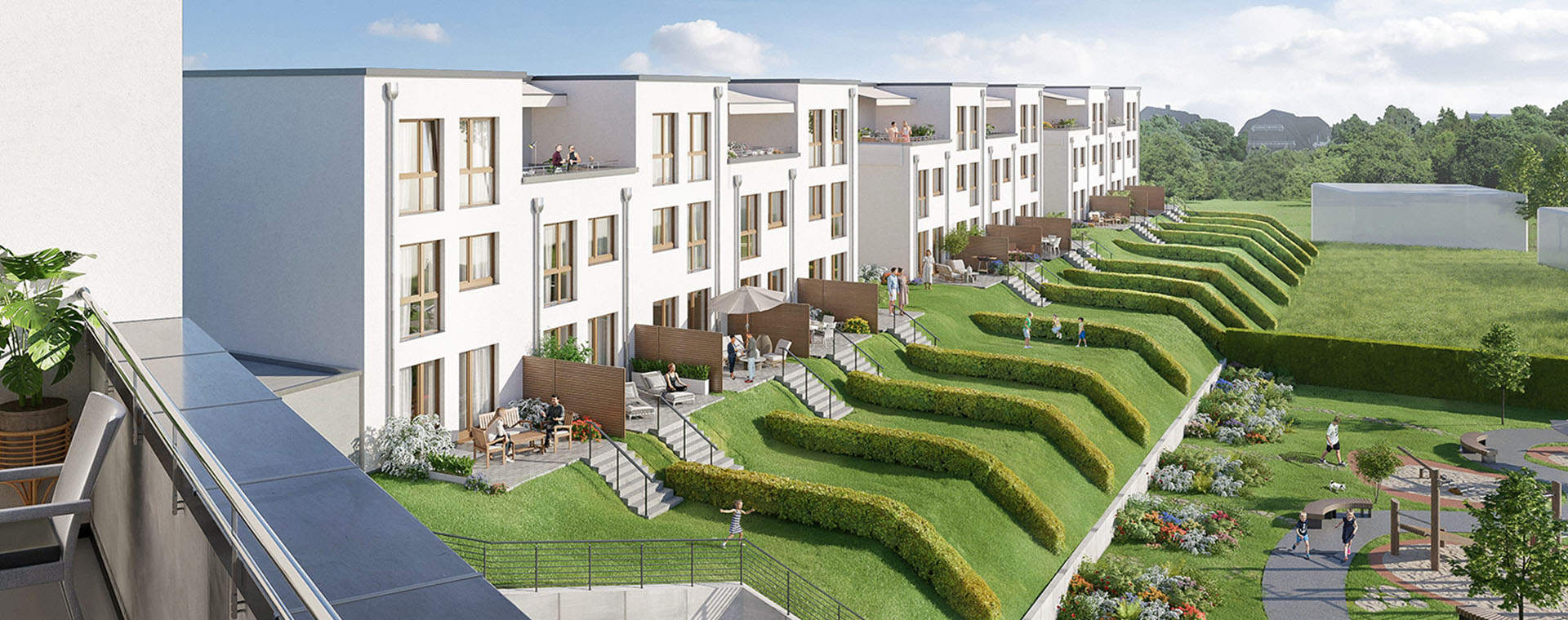 Visualisierung von neu gebauten Reihenhäusern in Heiligenhaus