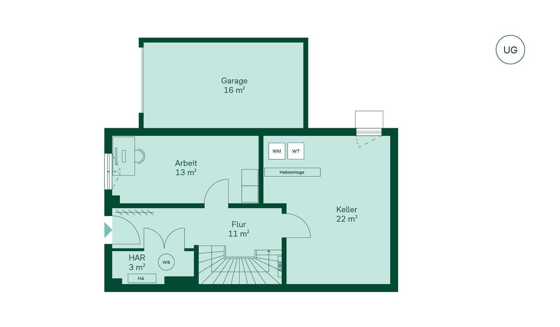 Geräumiges Untergeschoss mit Arbeitszimmer und Keller Grundriss des Untergeschosses im Doppelhaus im Neubauprojekt Bergische Gaerten