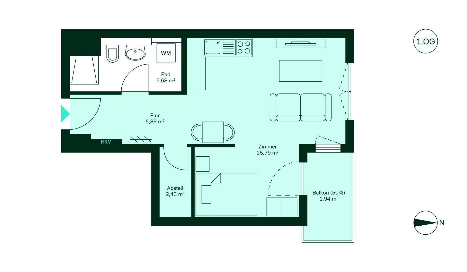 Grundriss der Eigentumswohnung im Neubauprojekt Werftquartier
