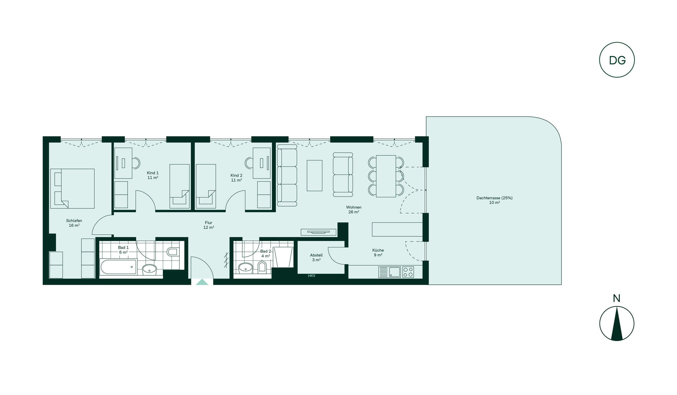 Grundriss der Eigentumswohnung im Neubauprojekt Werftquartier