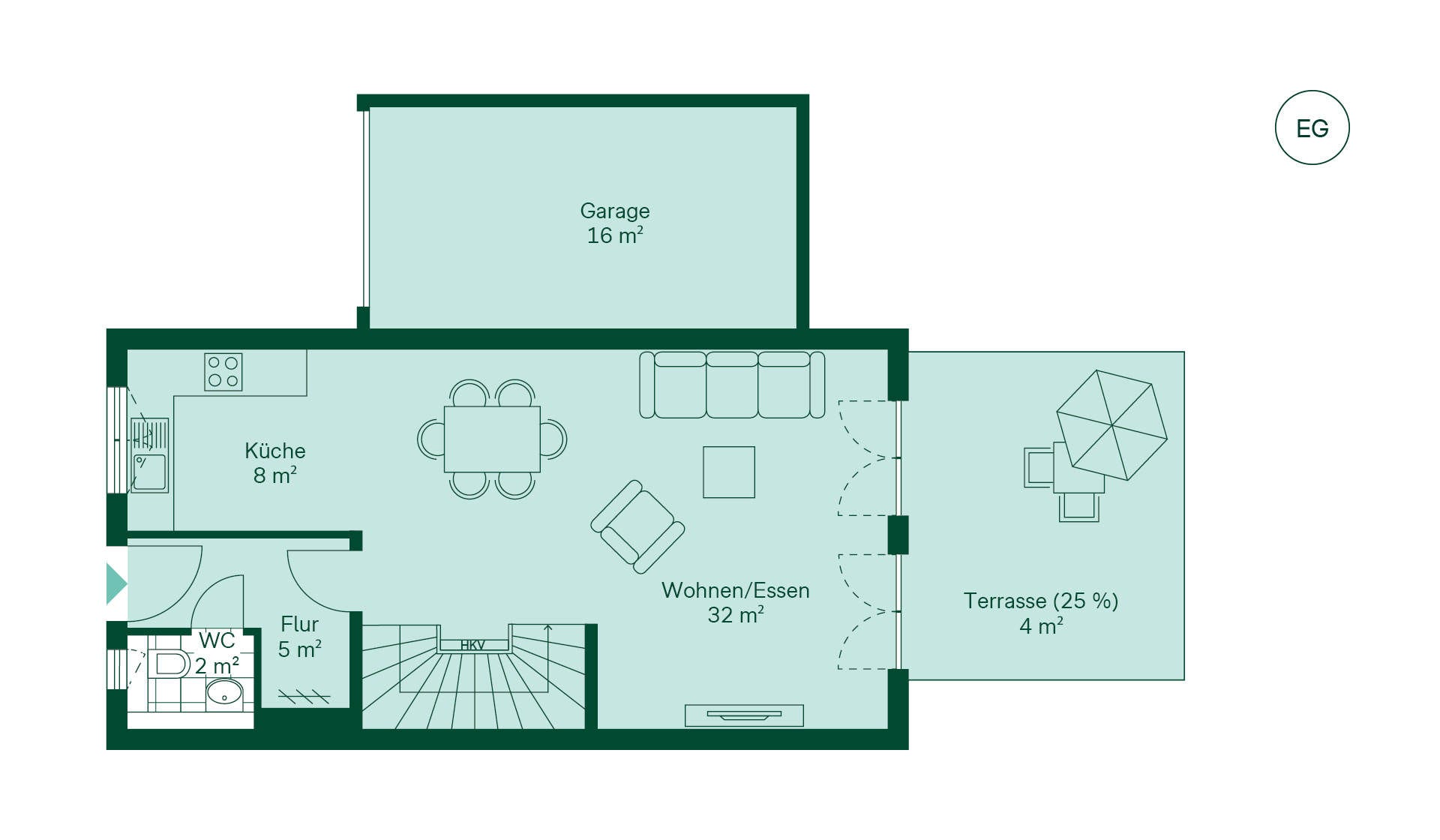 Grundriss des Erdgeschosses vom Doppelhaus im Neubauprojekt Kirschgaerten