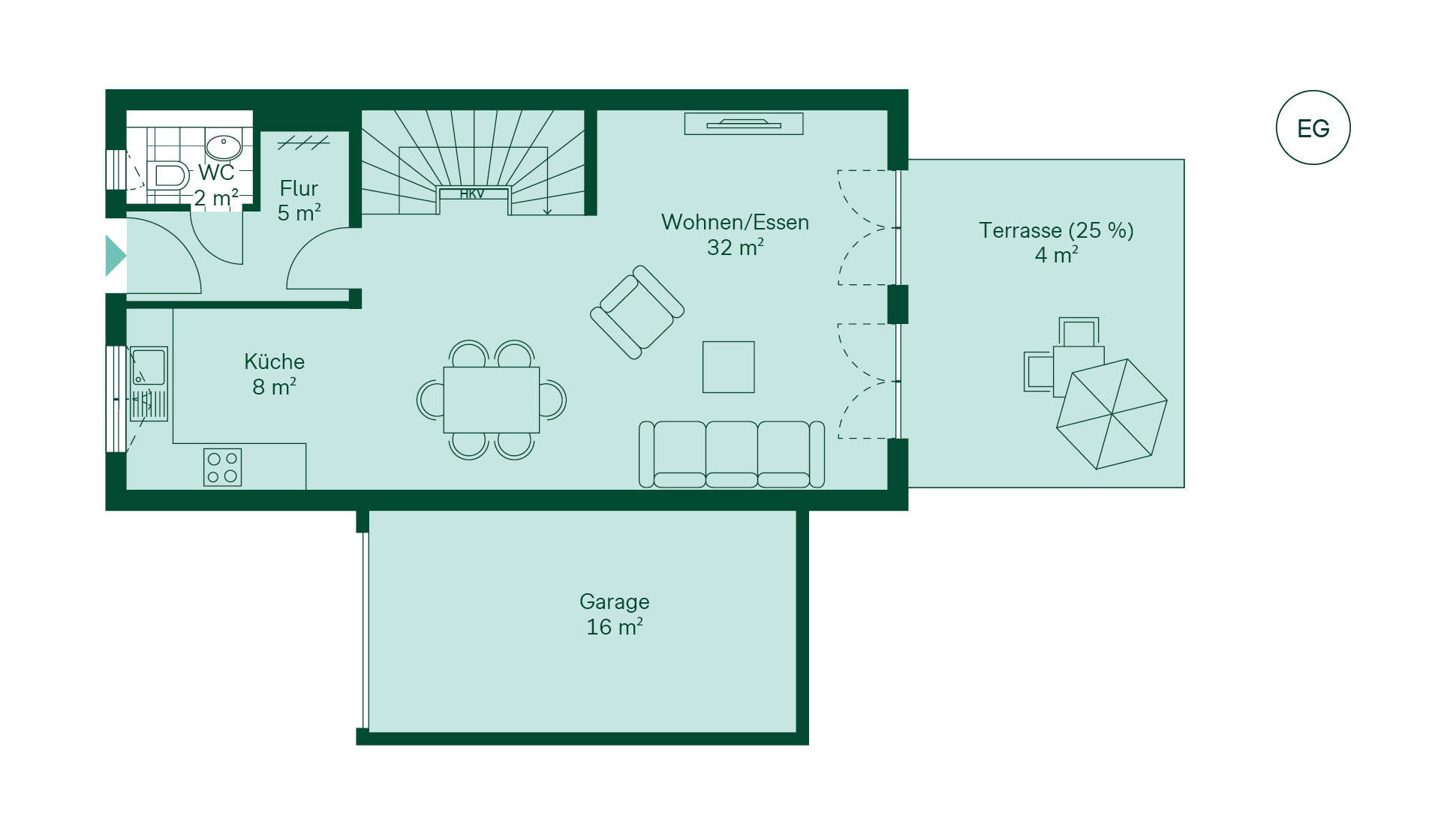 Grundriss des Erdgeschosses vom Doppelhaus im Neubauprojekt Kirschgaerten