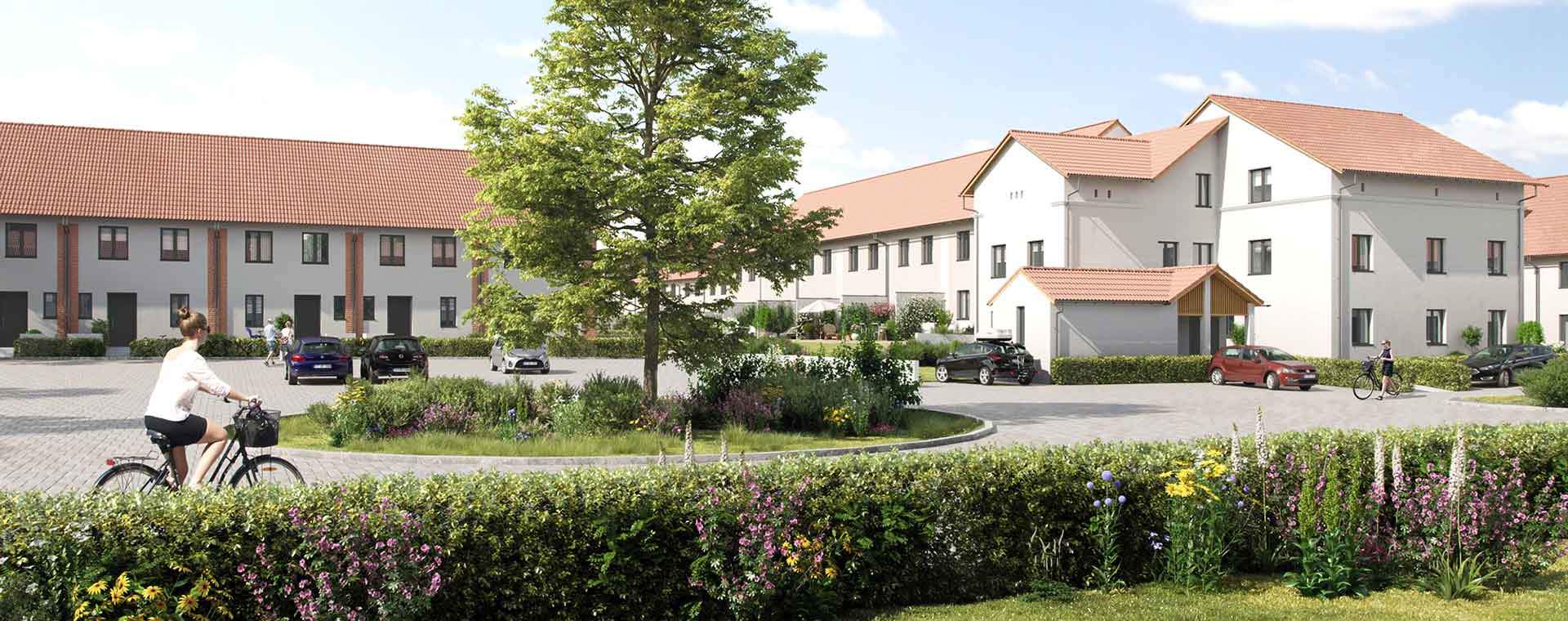 Visualisierung der Häuser im Neubauprojekt Gutshof Falkenberg in Berlin-Falkenberg