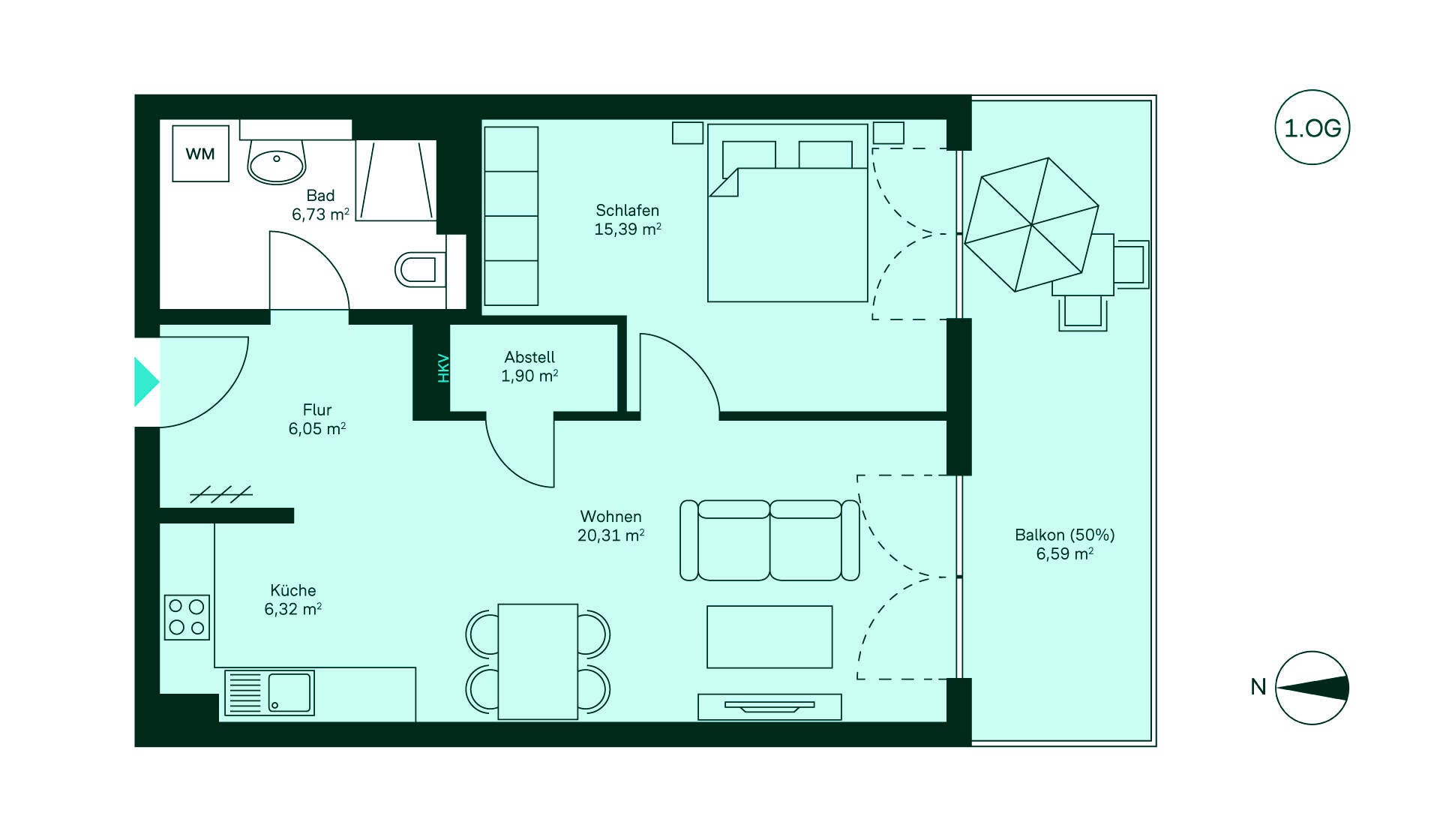 Grundriss der Eigentumswohnung im Neubauprojekt Werftquartier