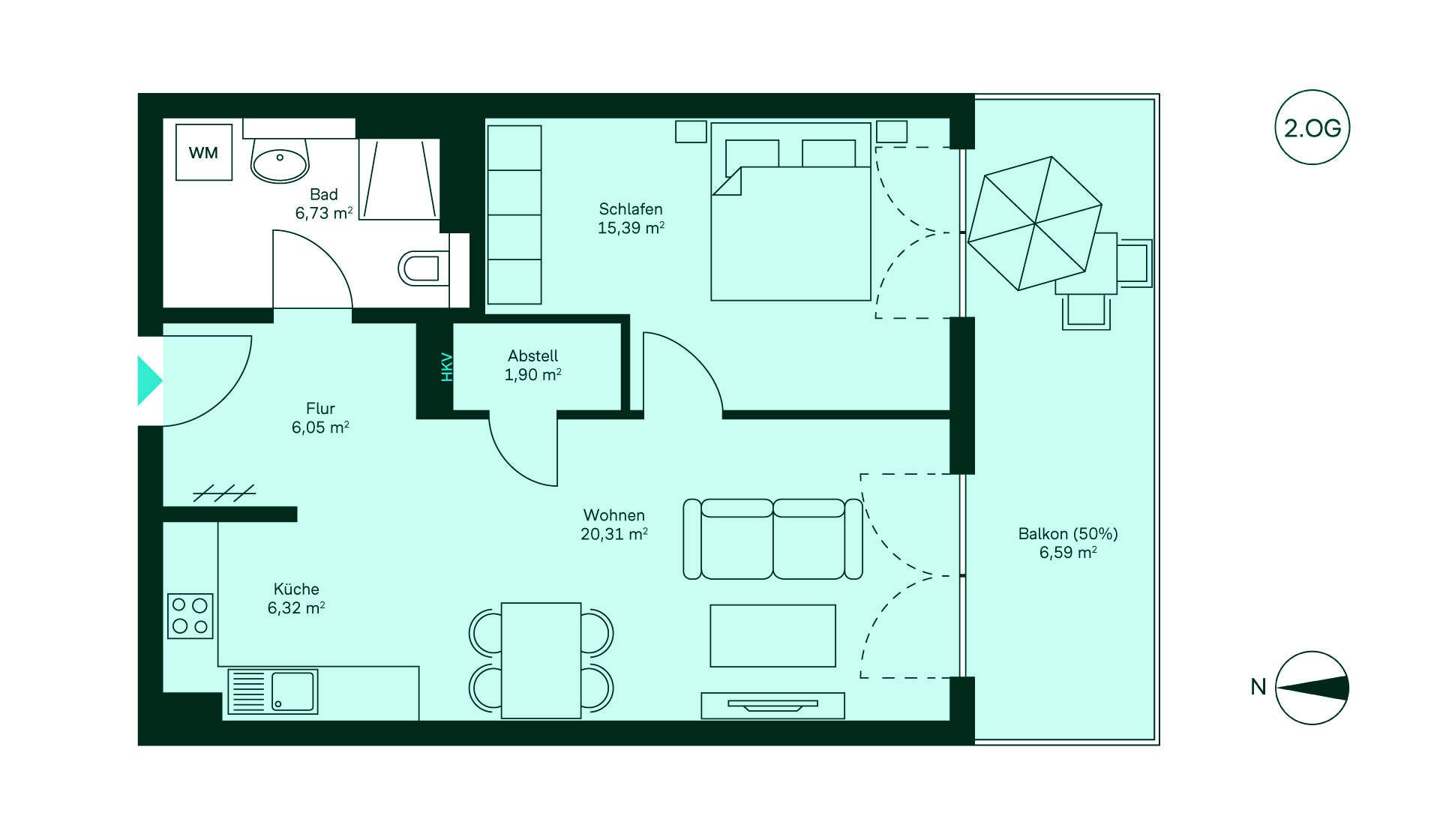 Komfortabler Grundriss Grundriss der Eigentumswohnung im Neubauprojekt Werftquartier
