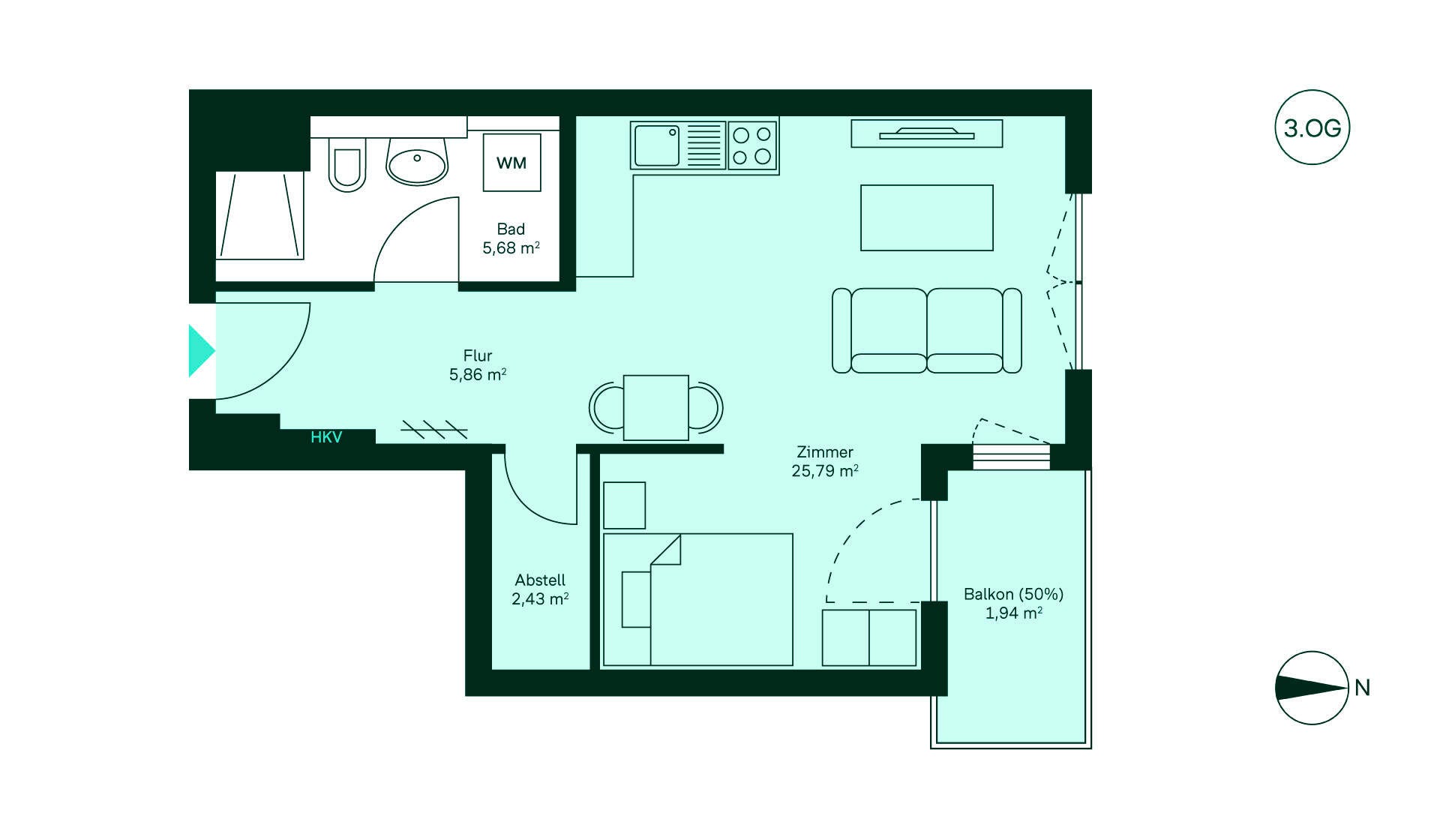Grundriss der Eigentumswohnung im Neubauprojekt Werftquartier