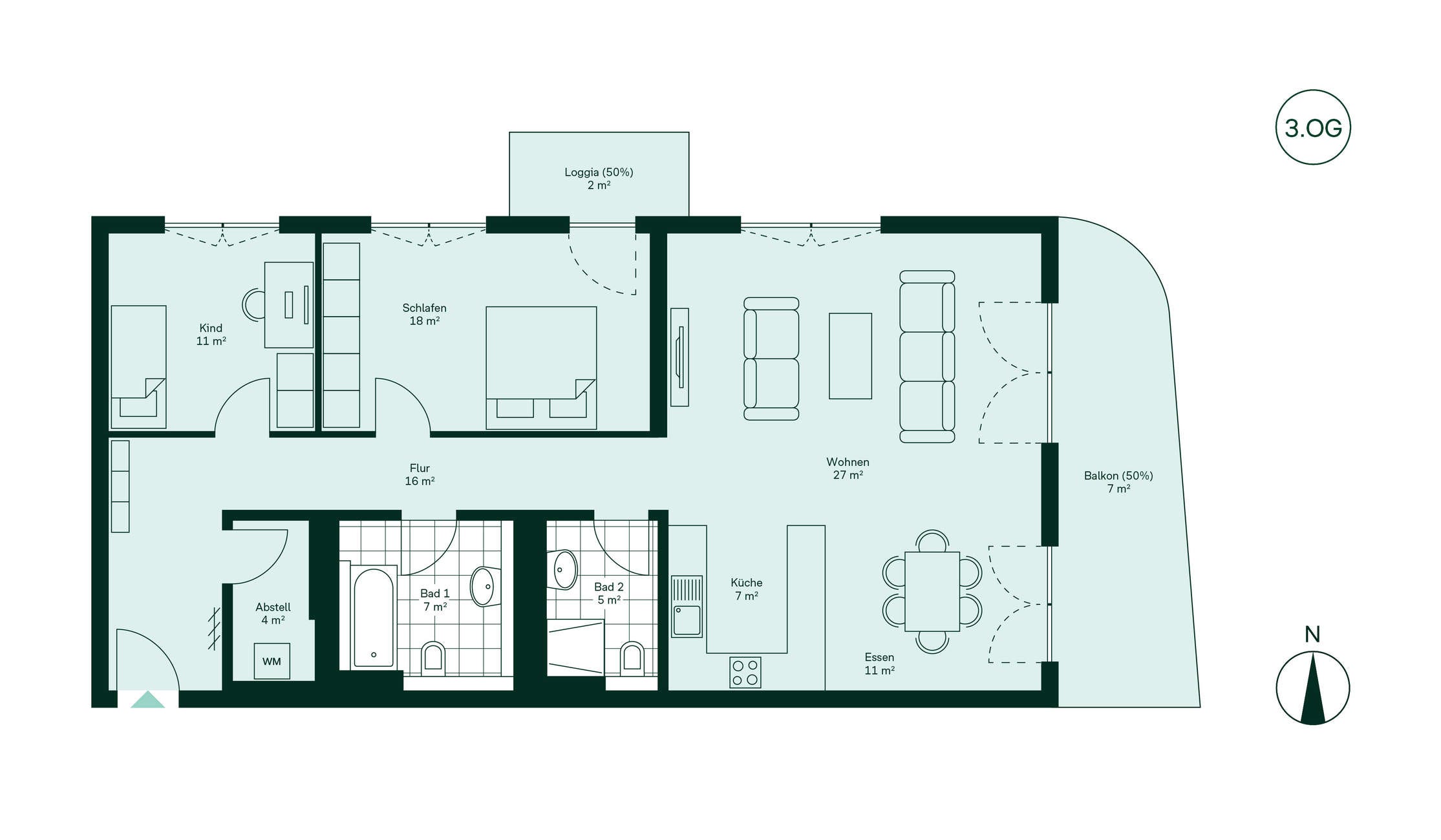 Komfortabler Grundriss Grundriss der Eigentumswohnung im Neubauprojekt Werftquartier