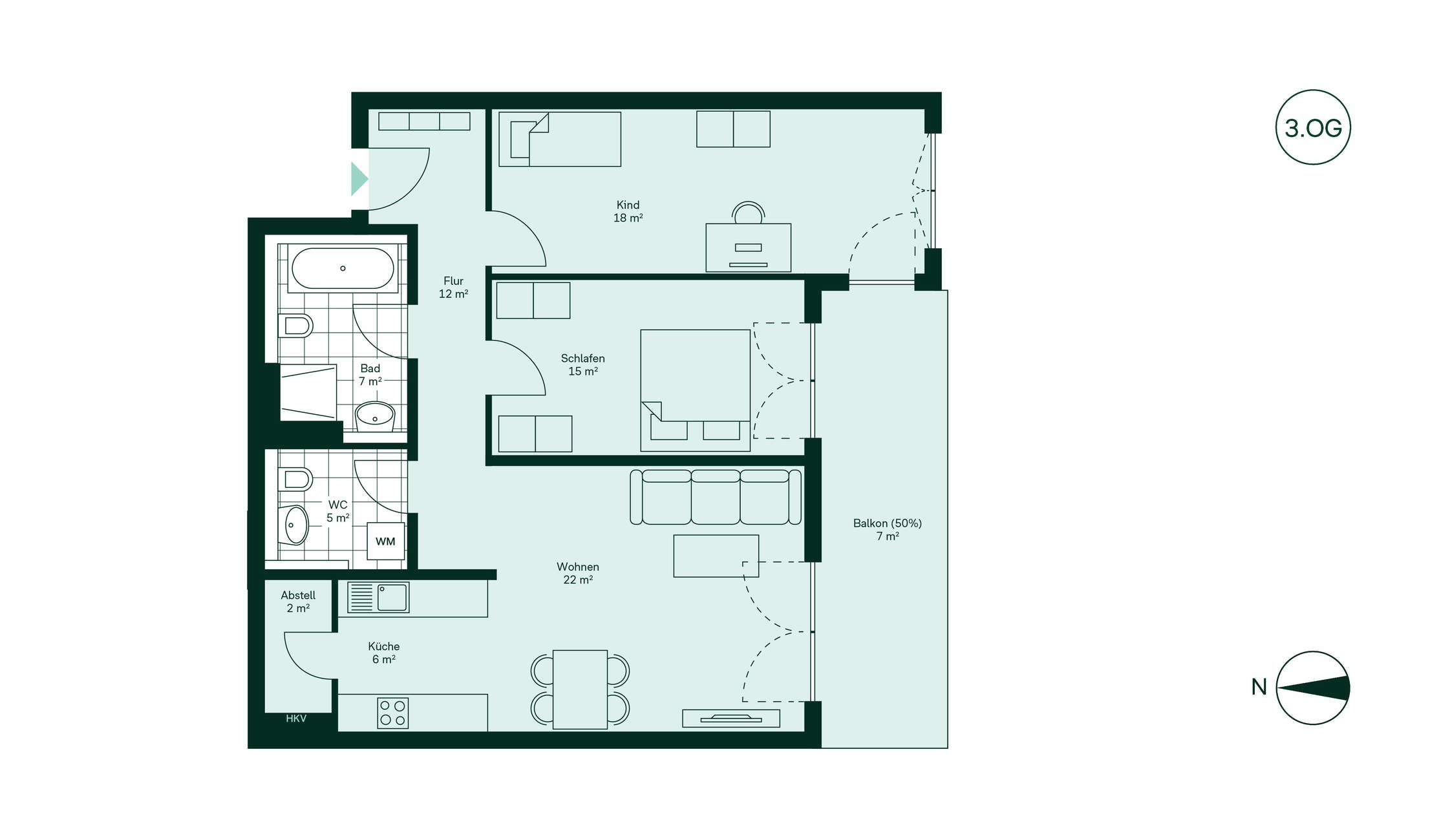 Grundriss der Eigentumswohnung im Neubauprojekt Werftquartier