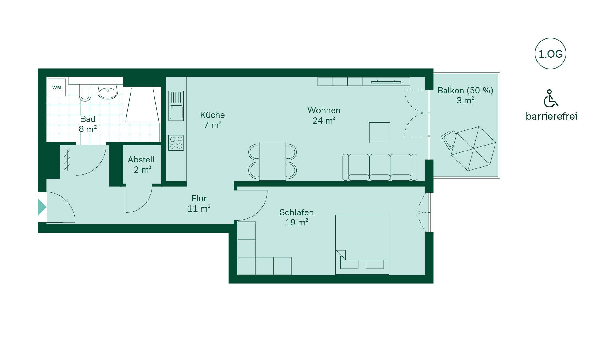 Grundriss der Eigentumswohnung im Neubauprojekt Sandbachquartier