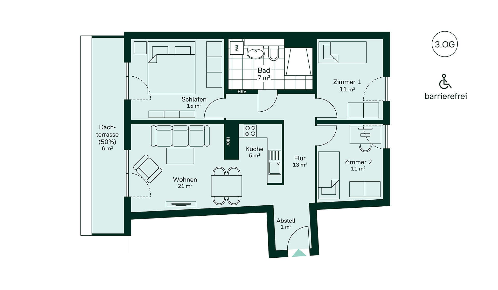 Barrierefreier und komfortabler Grundriss Grundriss der Eigentumswohnung im Neubauprojekt Paulshoefe - haus 4