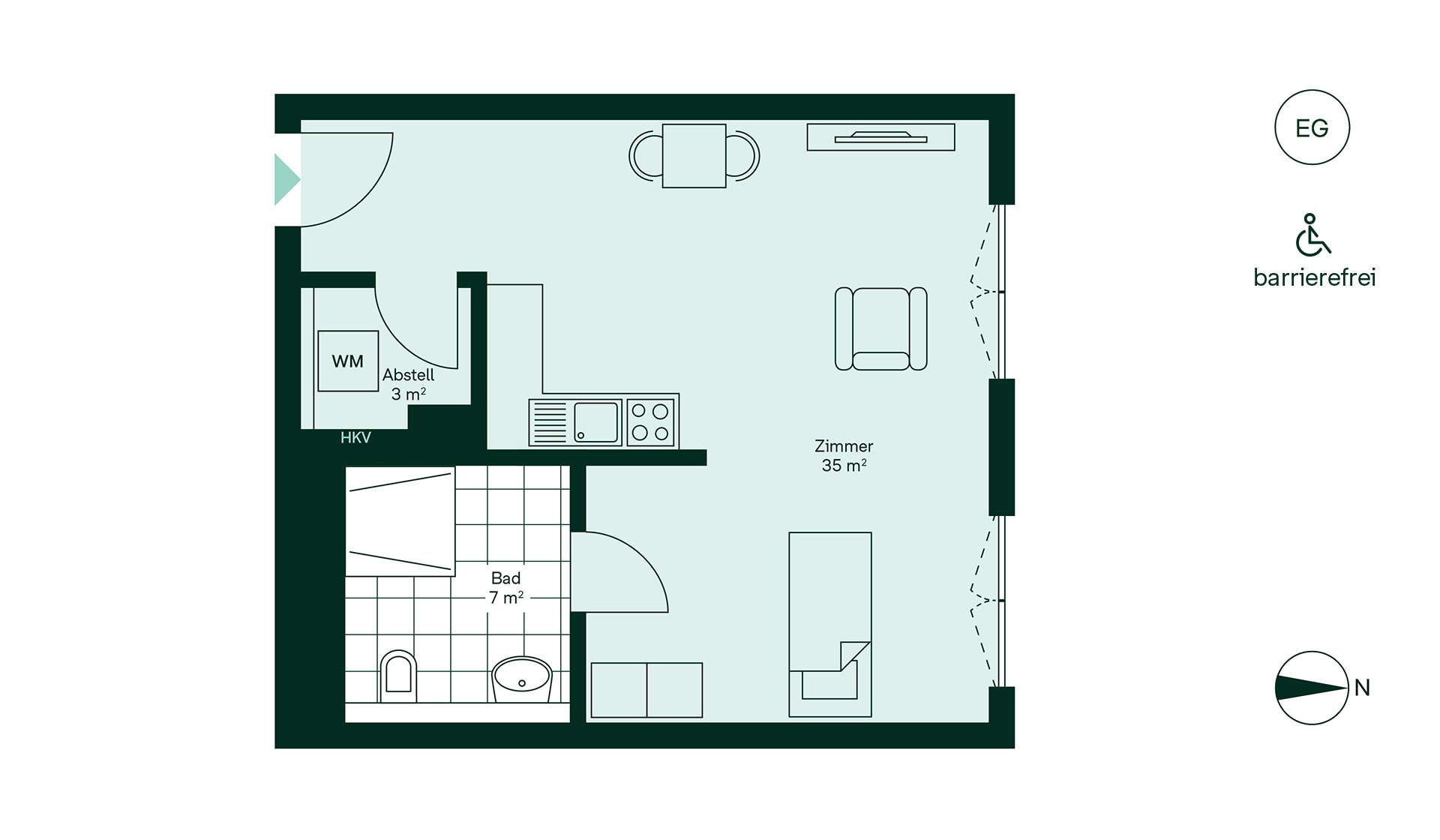 Barrierefreier und komfortabler Grundriss Grundriss der Eigentumswohnung im Neubauprojekt Werftquartier