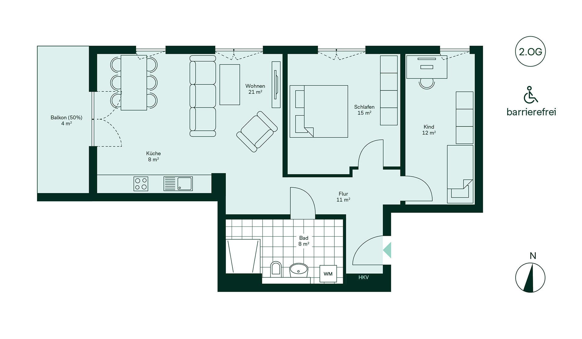 Barrierefreier und komfortabler Grundriss Grundriss der Eigentumswohnung im Neubauprojekt Paulshoefe - Haus 5