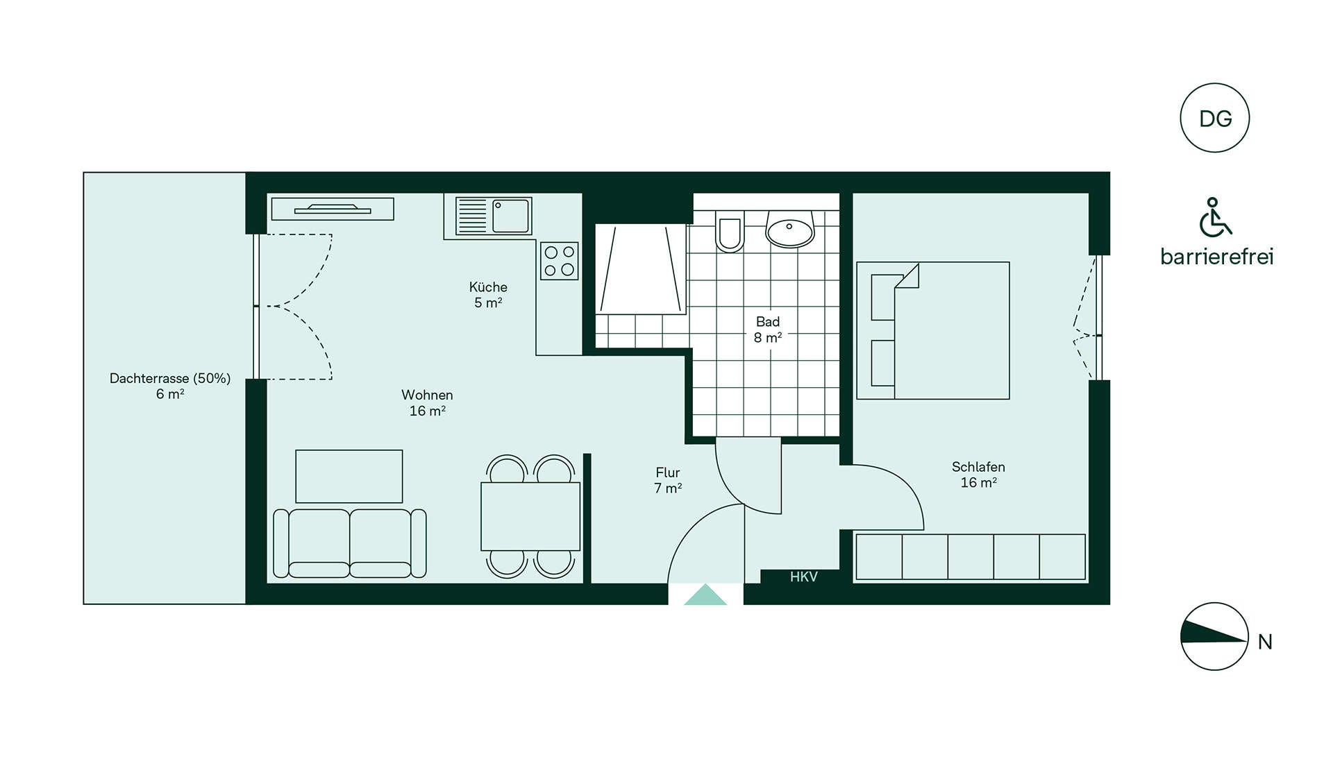 Barrierefreier und komfortabler Grundriss Grundriss der Eigentumswohnung im Neubauprojekt Paulshoefe - Haus 5