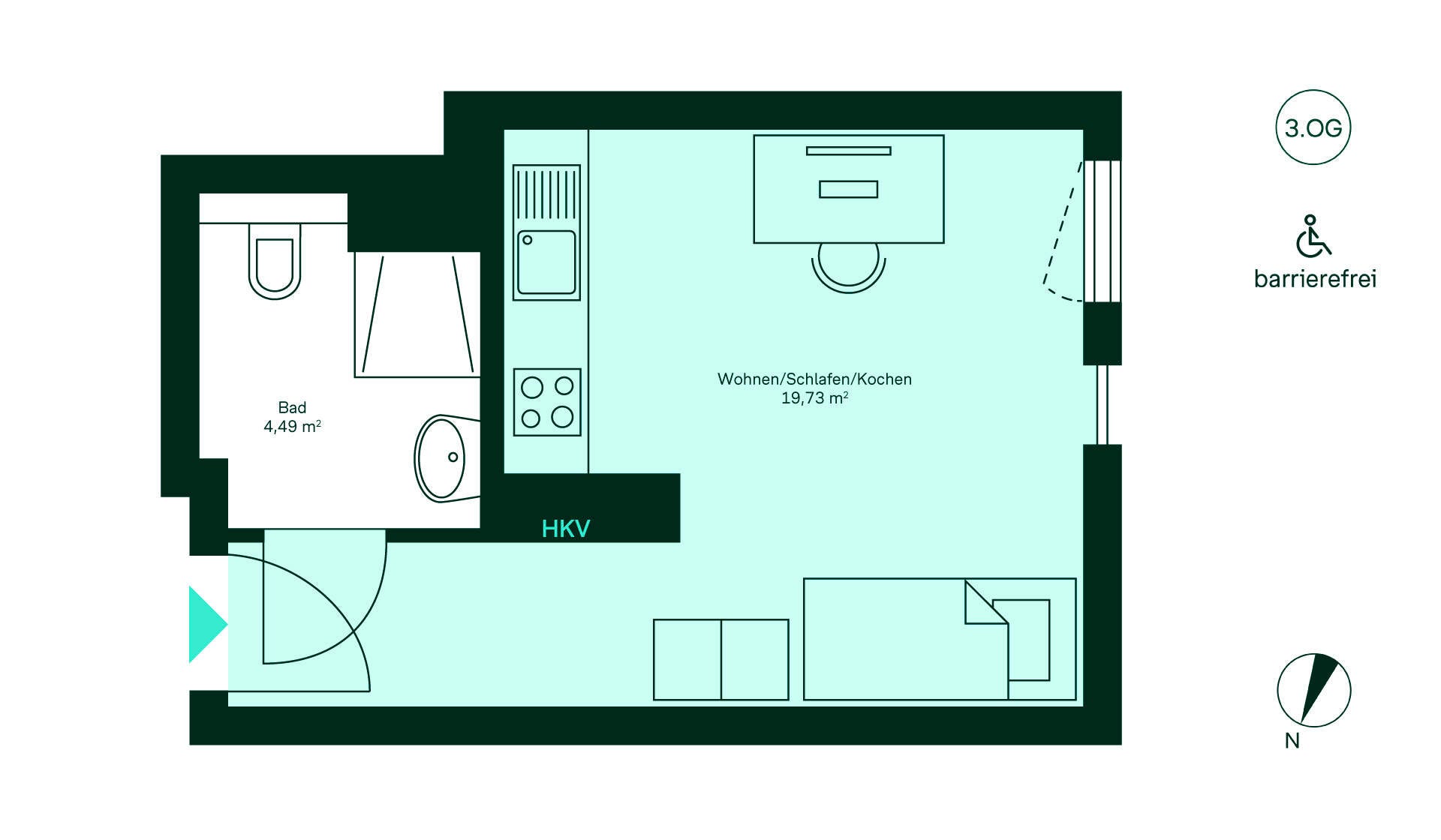 Grundriss des Mini-Apartments im Neubauprojekt Ruetscherhof