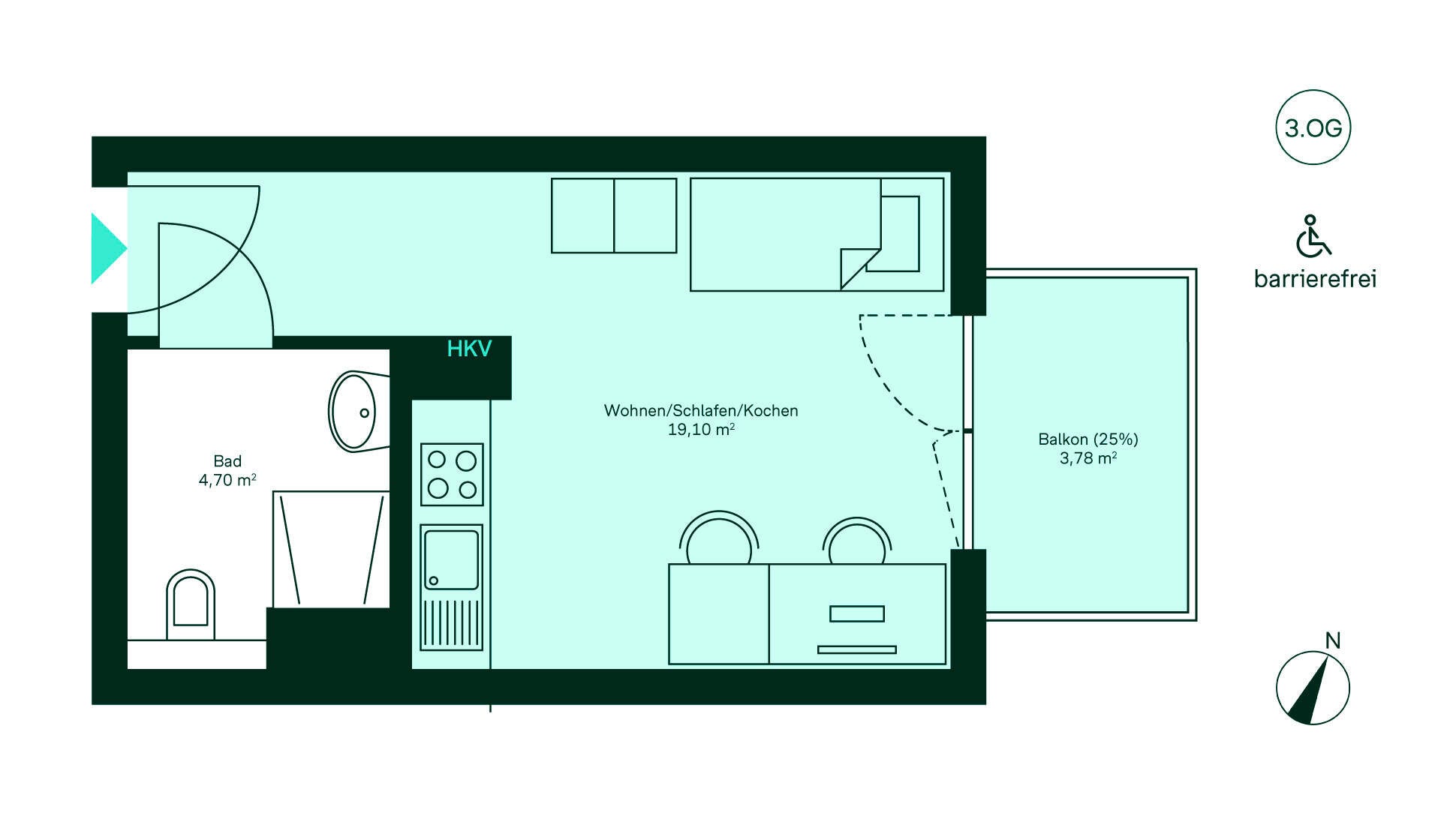 Grundriss des Mini-Apartments im Neubauprojekt Ruetscherhof