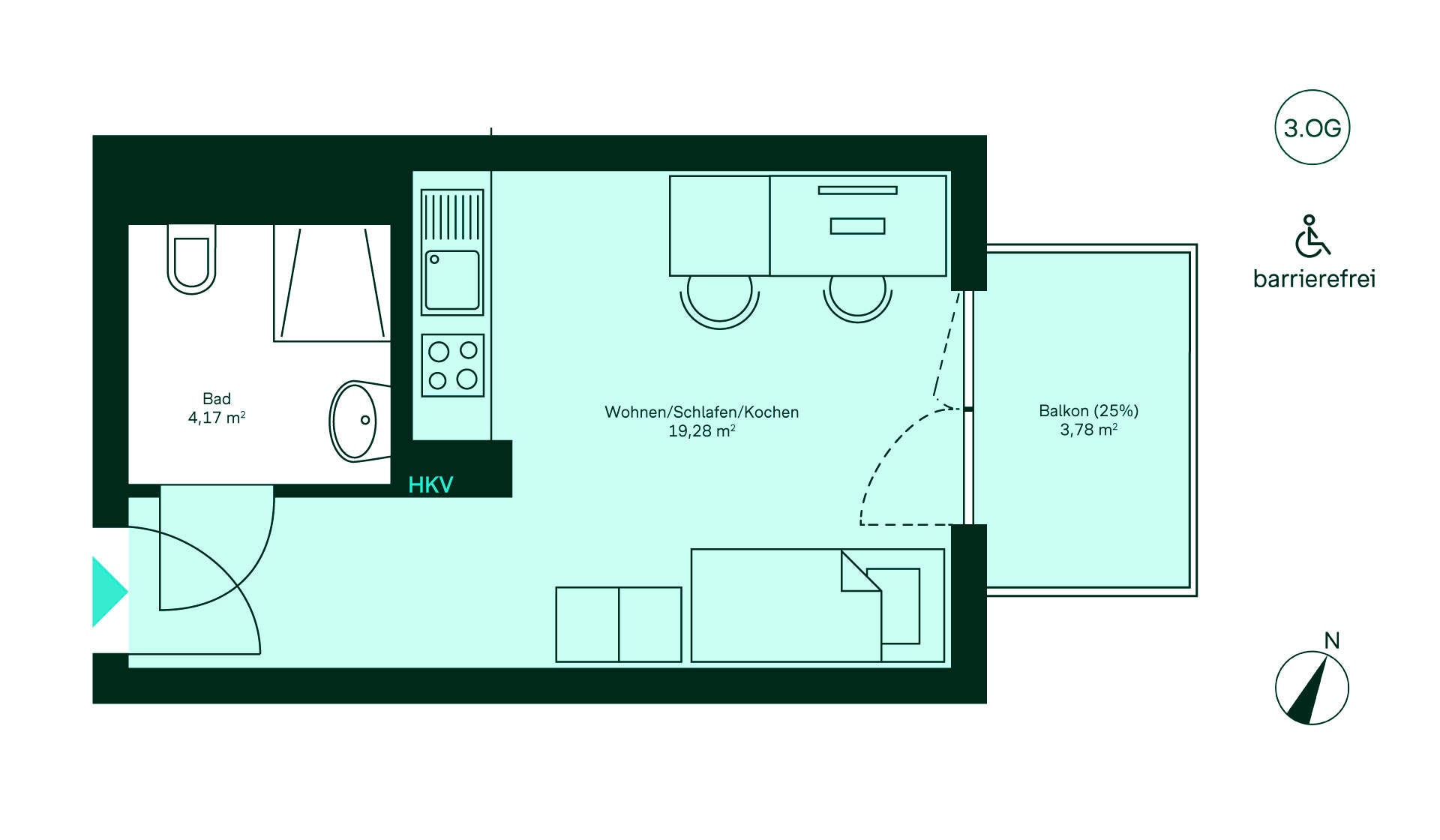 Grundriss des Mini-Apartments im Neubauprojekt Ruetscherhof