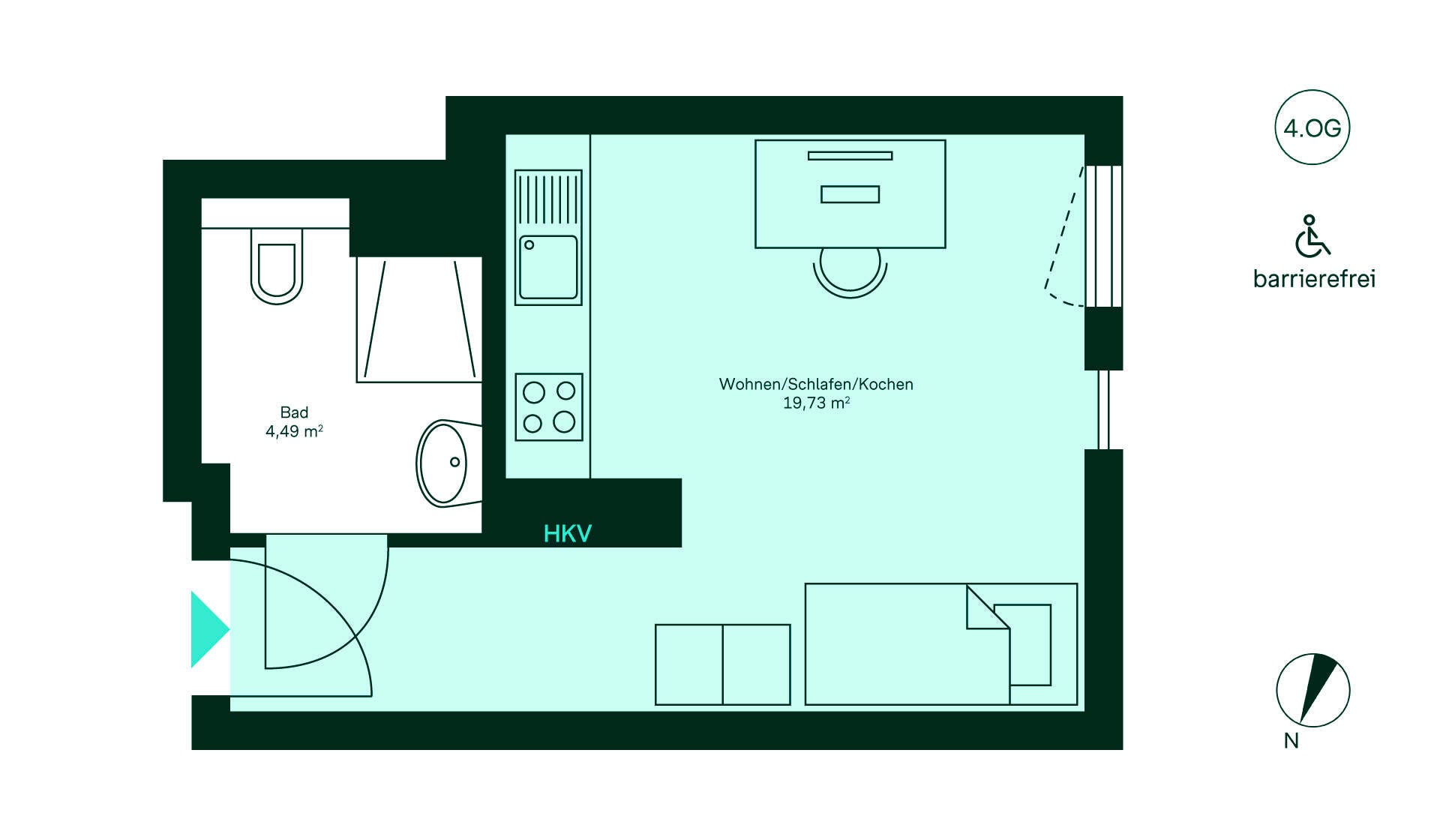 Grundriss des Mini-Apartments im Neubauprojekt Ruetscherhof
