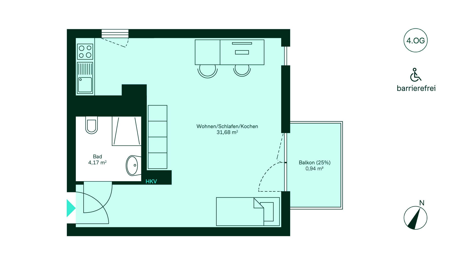 Grundriss des Mini-Apartments im Neubauprojekt Ruetscherhof