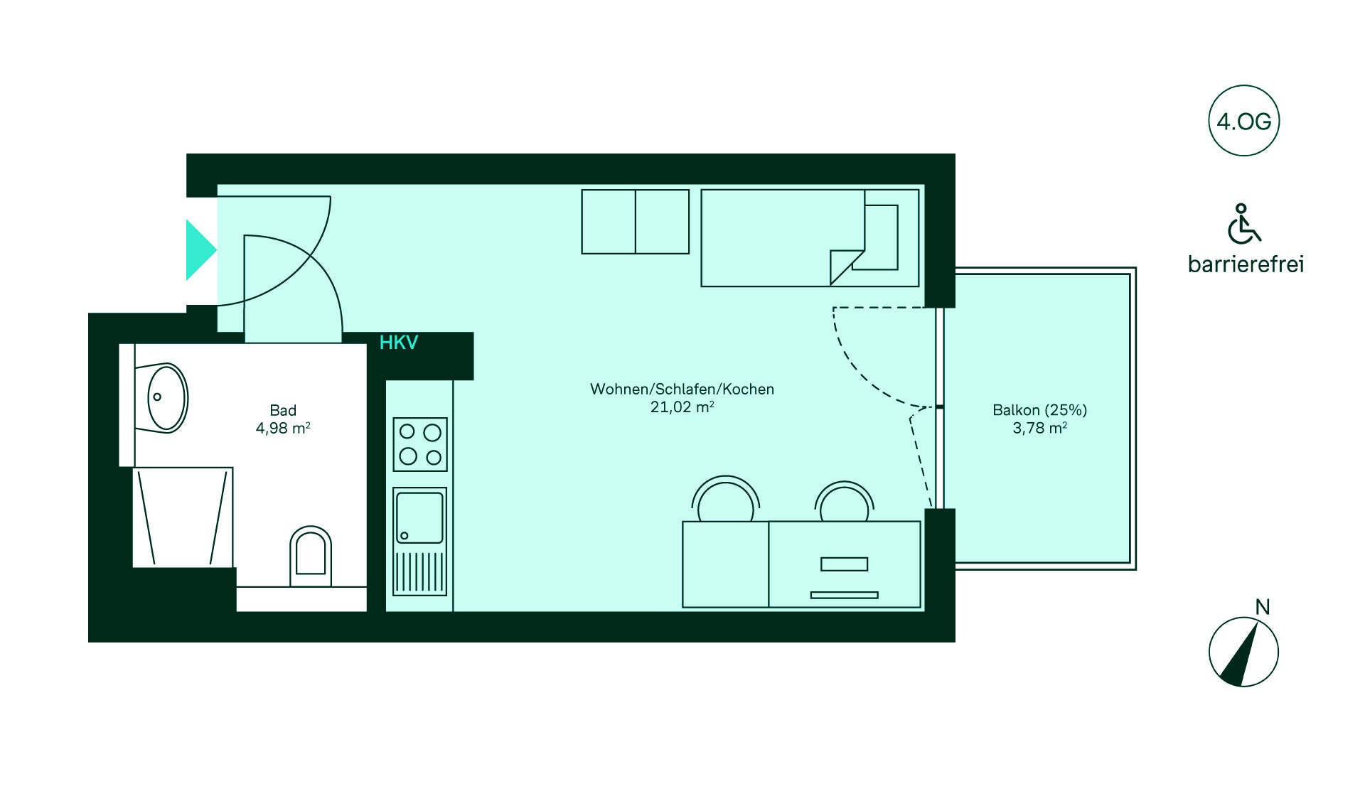 Grundriss des Mini-Apartments im Neubauprojekt Ruetscherhof