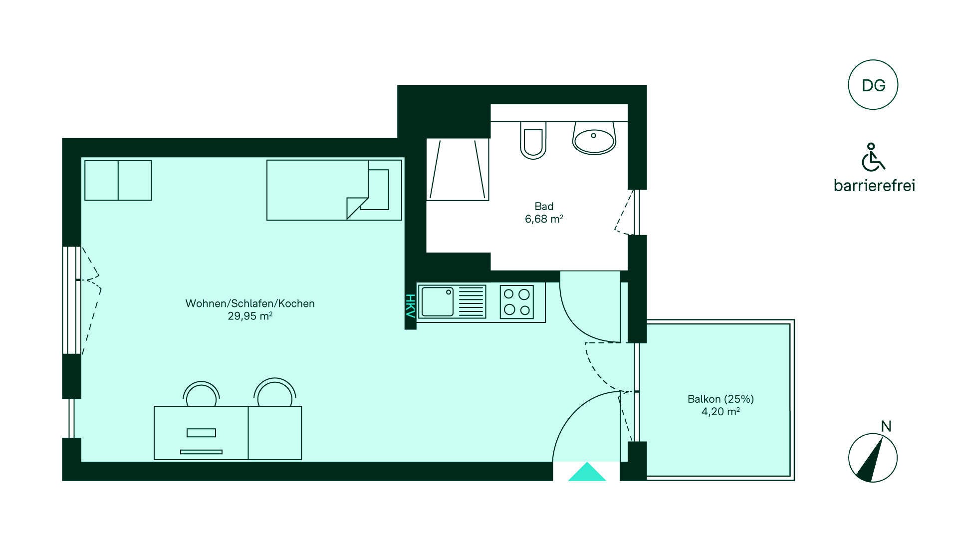 Grundriss des Mini-Apartments im Neubauprojekt Ruetscherhof