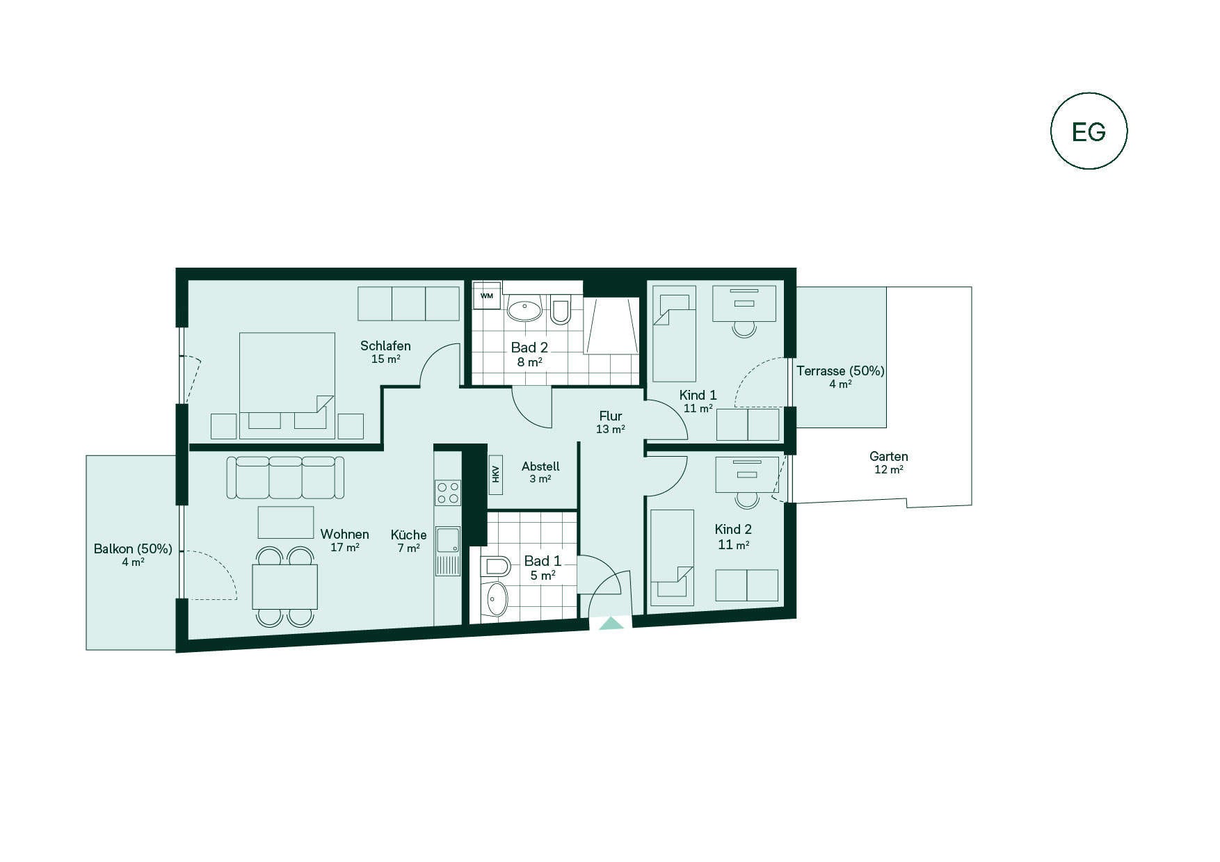 Grundriss der Eigentumswohnung im Neubauprojekt Paulshöfe - Haus 4