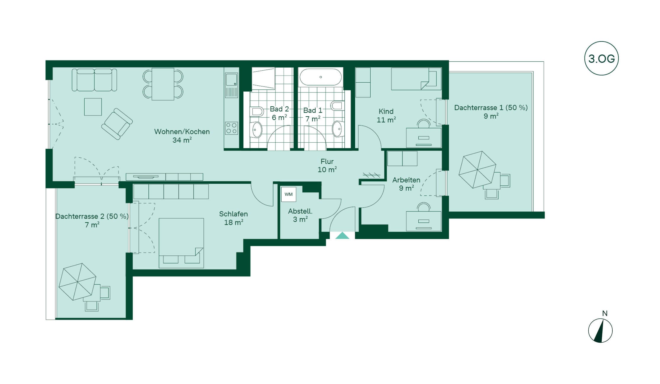 Geräumige Eigentumswohnung mit Dachterrasse Grundriss der Eigentumswohnung 019 im Neubauprojekt Wedeler Tor