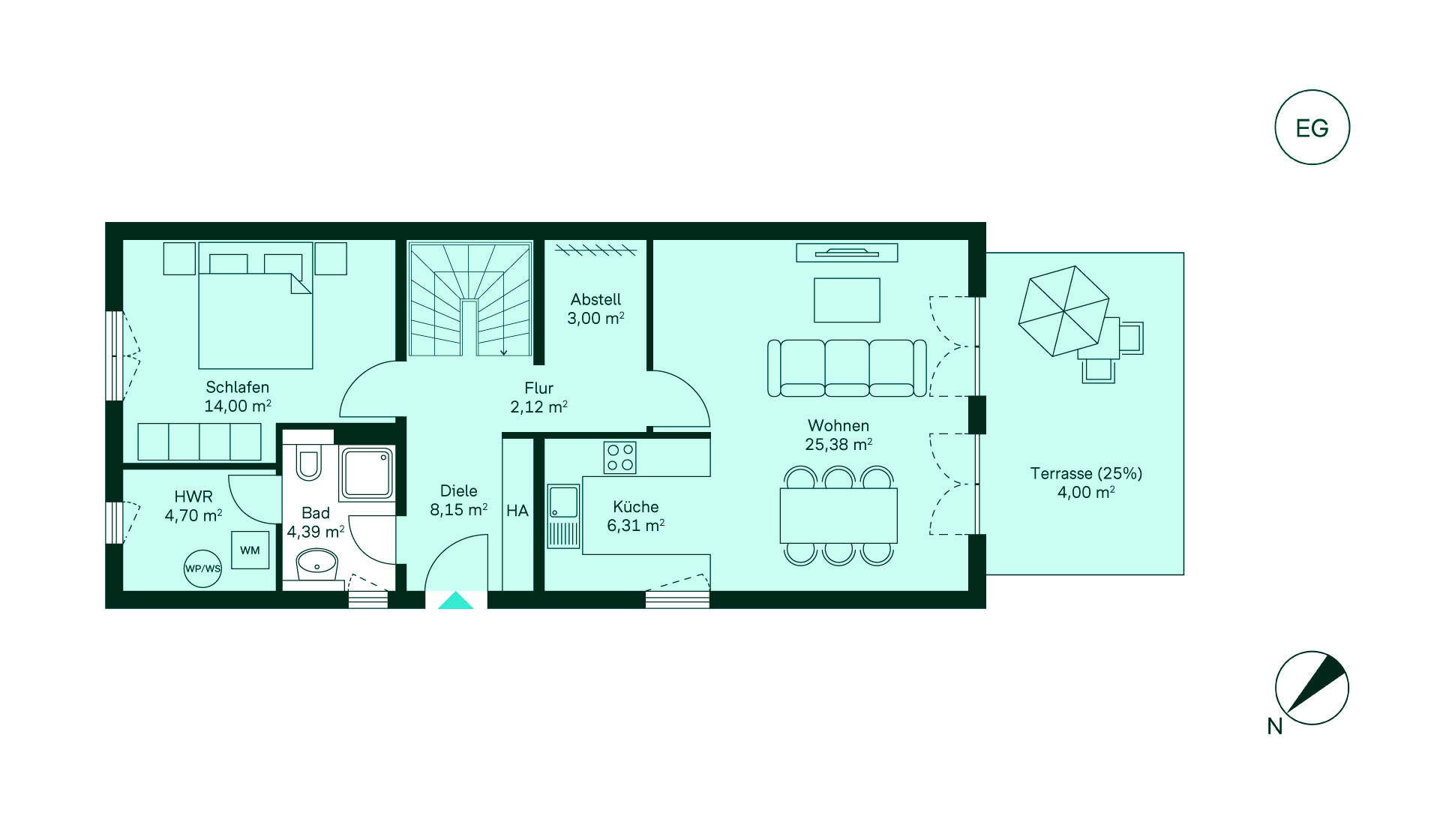 Grundriss vom Erdgeschoss im Doppelhaus im Projekt Am Wiesenweg Grundriss vom Erdgeschoss im Doppelhaus im Projekt Am Wiesenweg