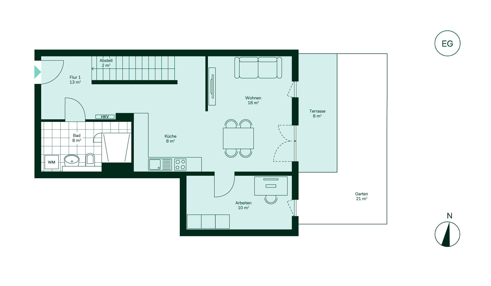 Grundriss des unteren Geschosses der Maisonette Wohnung