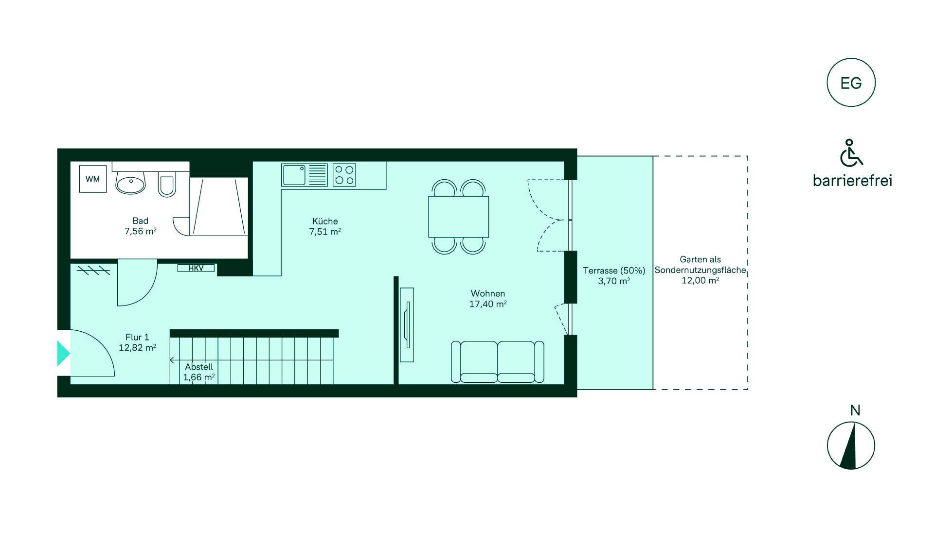 Grundriss der unteren Etage der Maisonette Wohnung