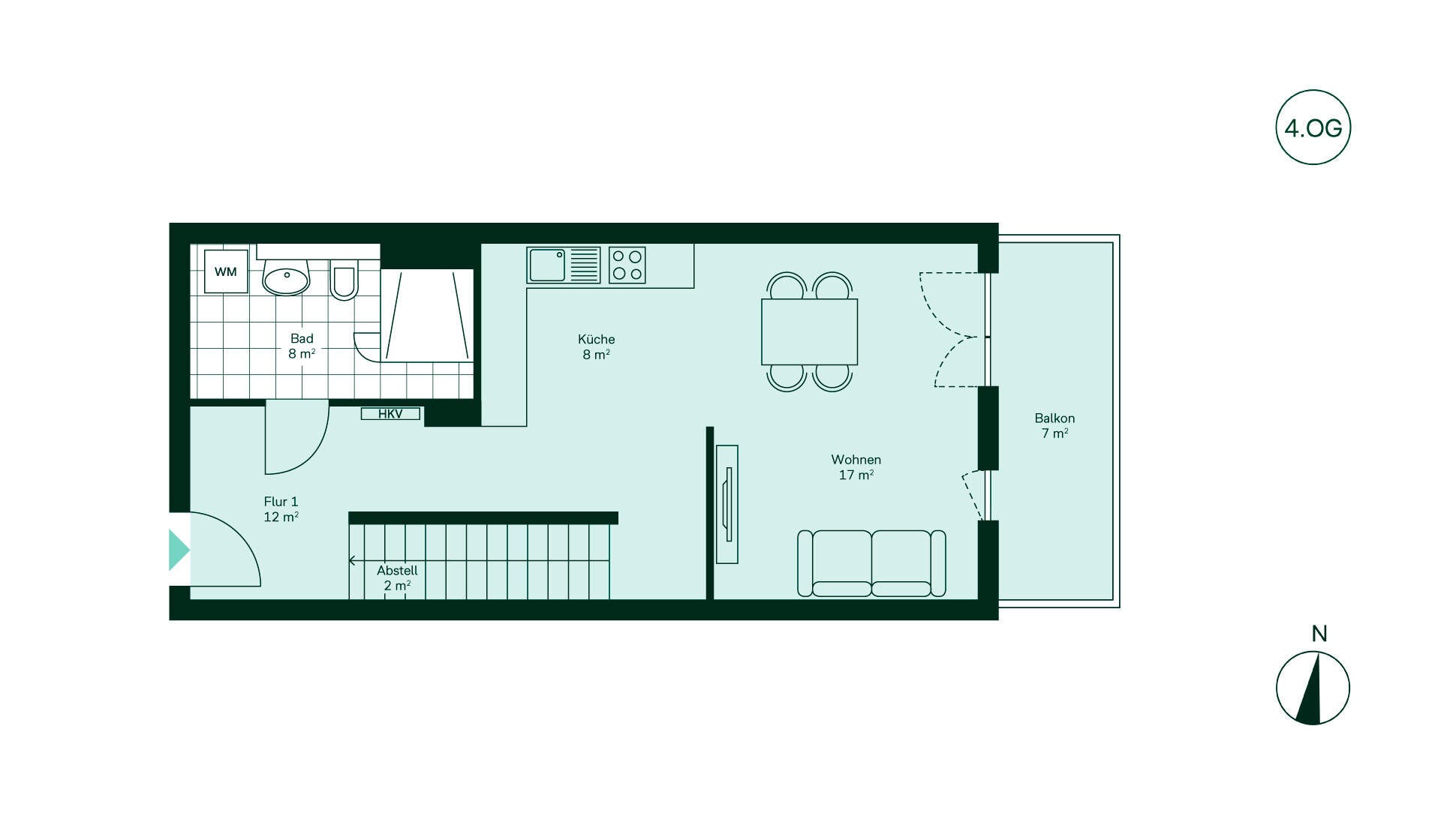 Grundriss der unteren Etage der Maisonette Wohnung