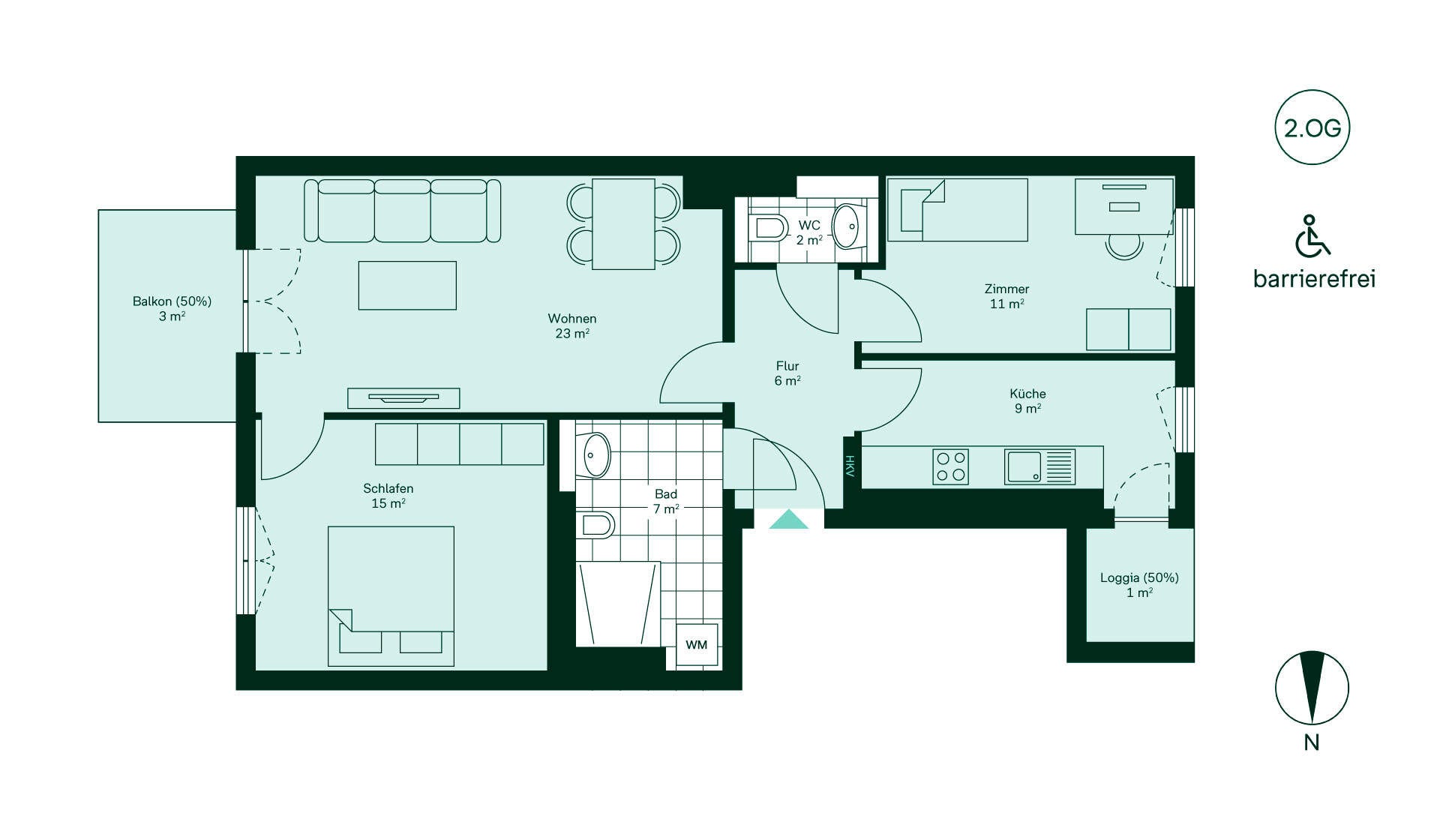 Grundriss der Eigentumswohnung im Neubauprojekt Lichtenrader Bogen
