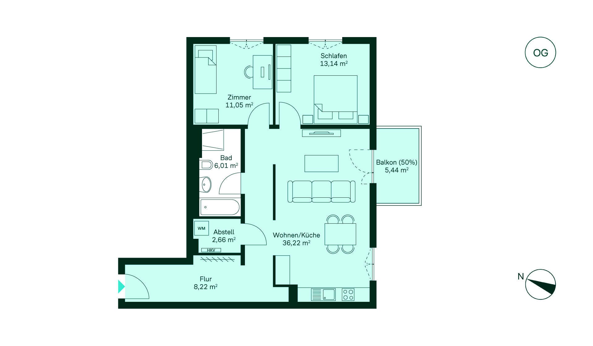 Gemütliche Wohnung mit Flur, offener Wohnküche, zwei Schlafzimmern, Bad und Balkon. Ideal für Familien!