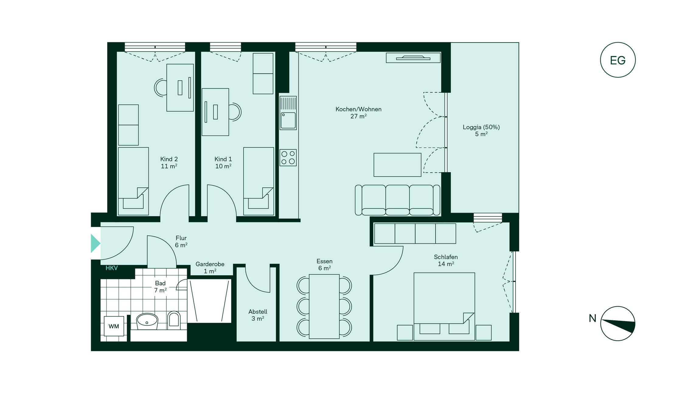 Grundriss der Eigentumswohnung im Neubauprojekt Simonsveedel 2 - Haus 4