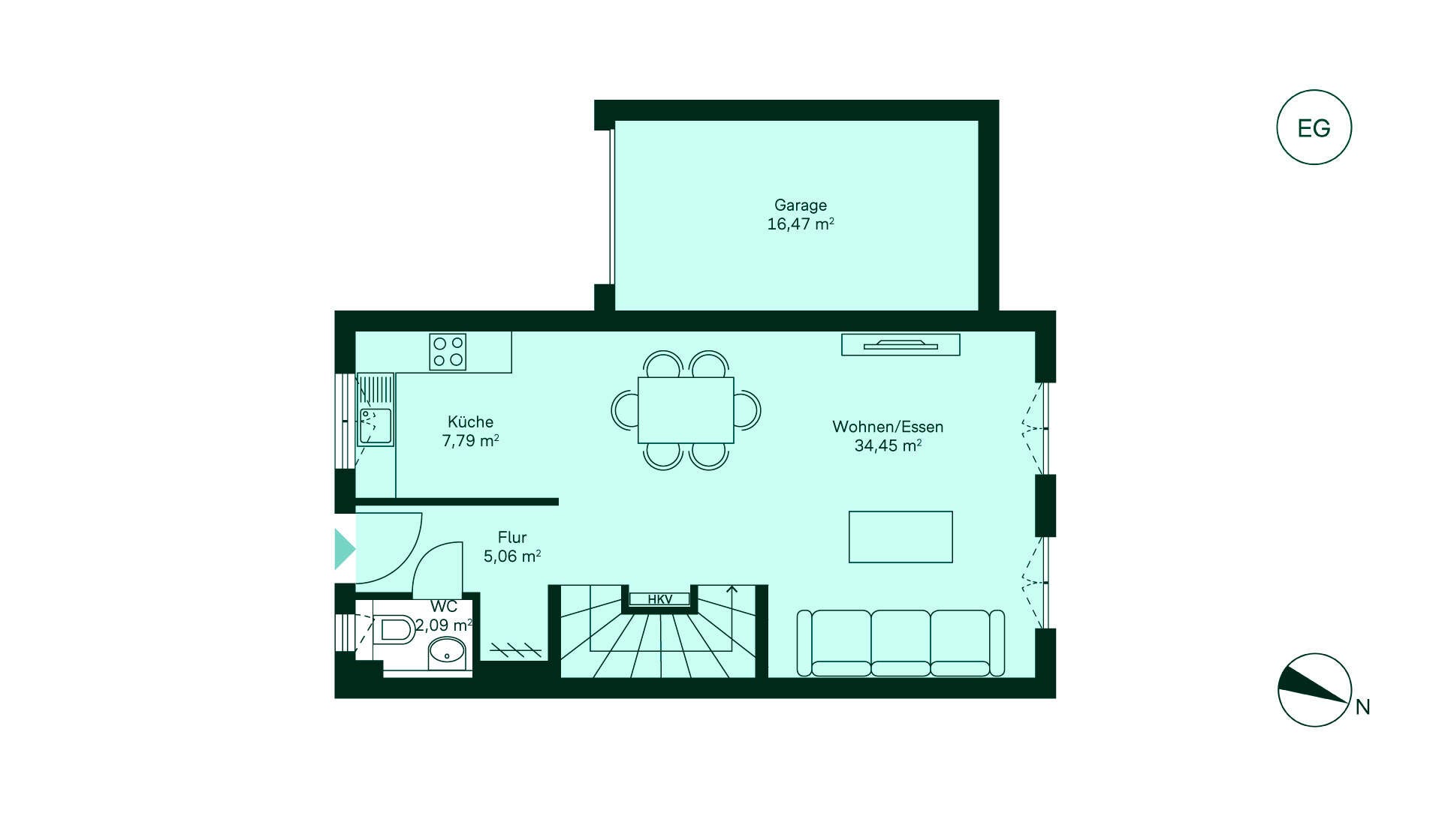 Grundriss des Erdgeschosses mit Garage