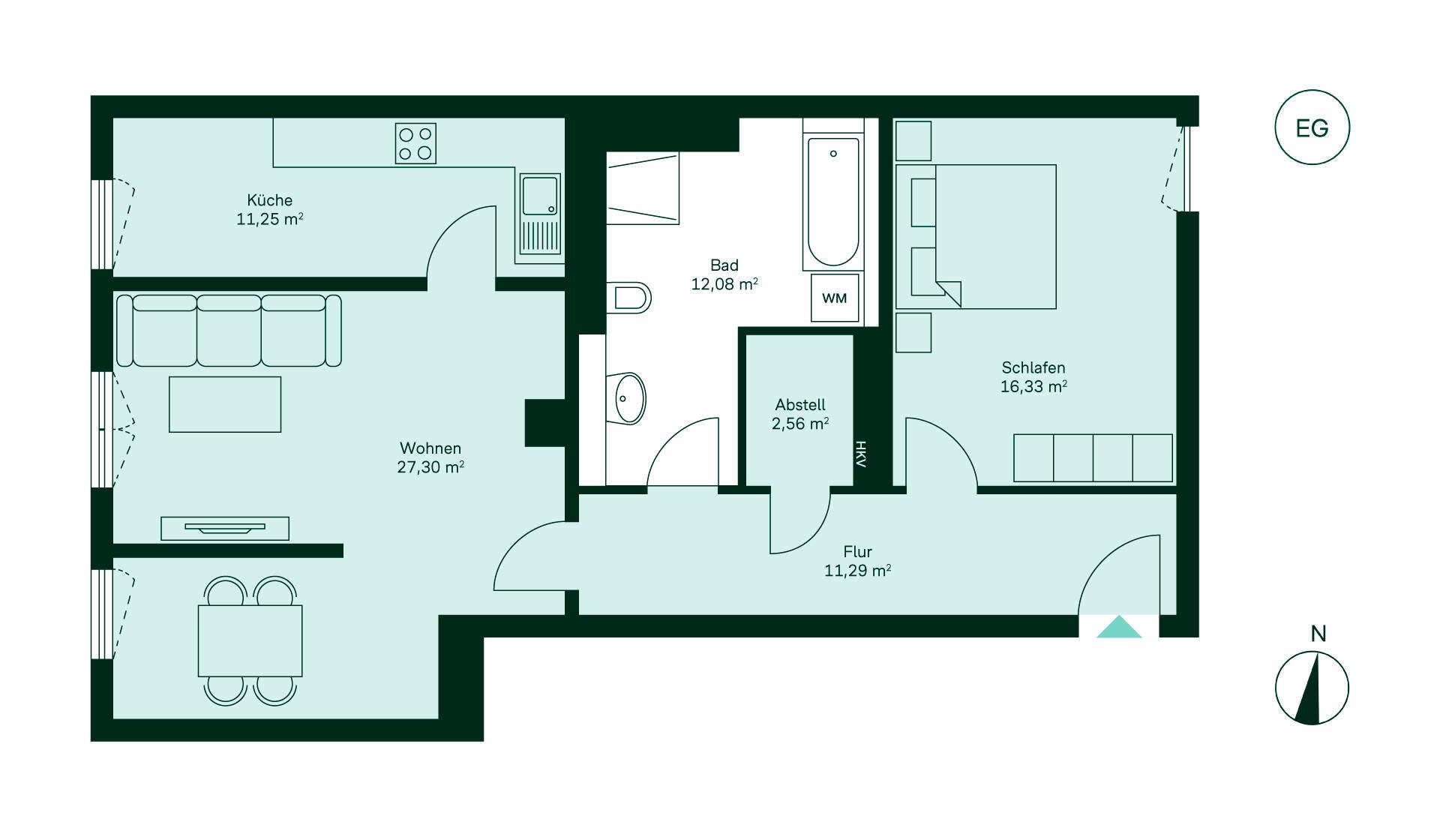 Gemütliche Wohnung mit praktischem Flur, offener Küche, geräumigem Wohnzimmer, Schlafzimmer und modernem Bad. Perfekt für Ihr neues Zuhause!