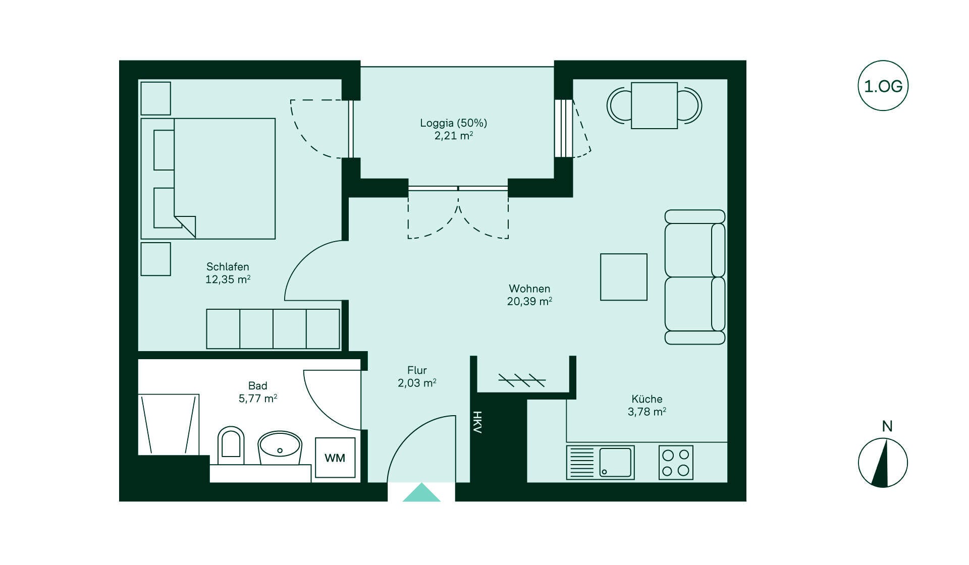 Gemütliche Wohnung mit Flur, kompakter Küche, geräumigem Wohnzimmer, Schlafzimmer und Bad. Loggia inklusive!