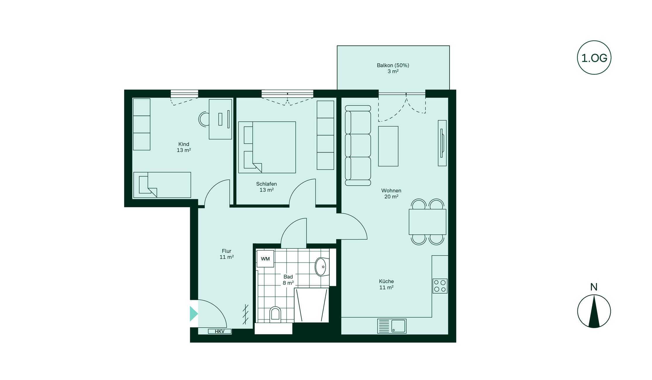 Entdecken Sie Ihr neues Zuhause: Flur, Küche, Wohnzimmer, zwei Schlafzimmer, Bad und Balkon. Barrierefrei!