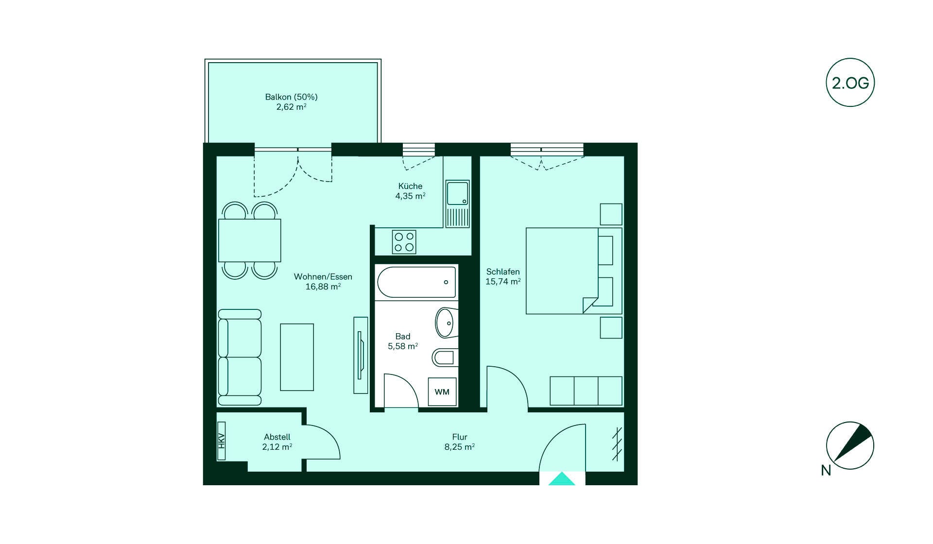 Entdecken Sie diese gemütliche Wohnung im 2. OG: Flur, Küche, Wohn-/Essbereich, Schlafzimmer, Bad und Balkon. Perfekt für Ihr neues Zuhause!