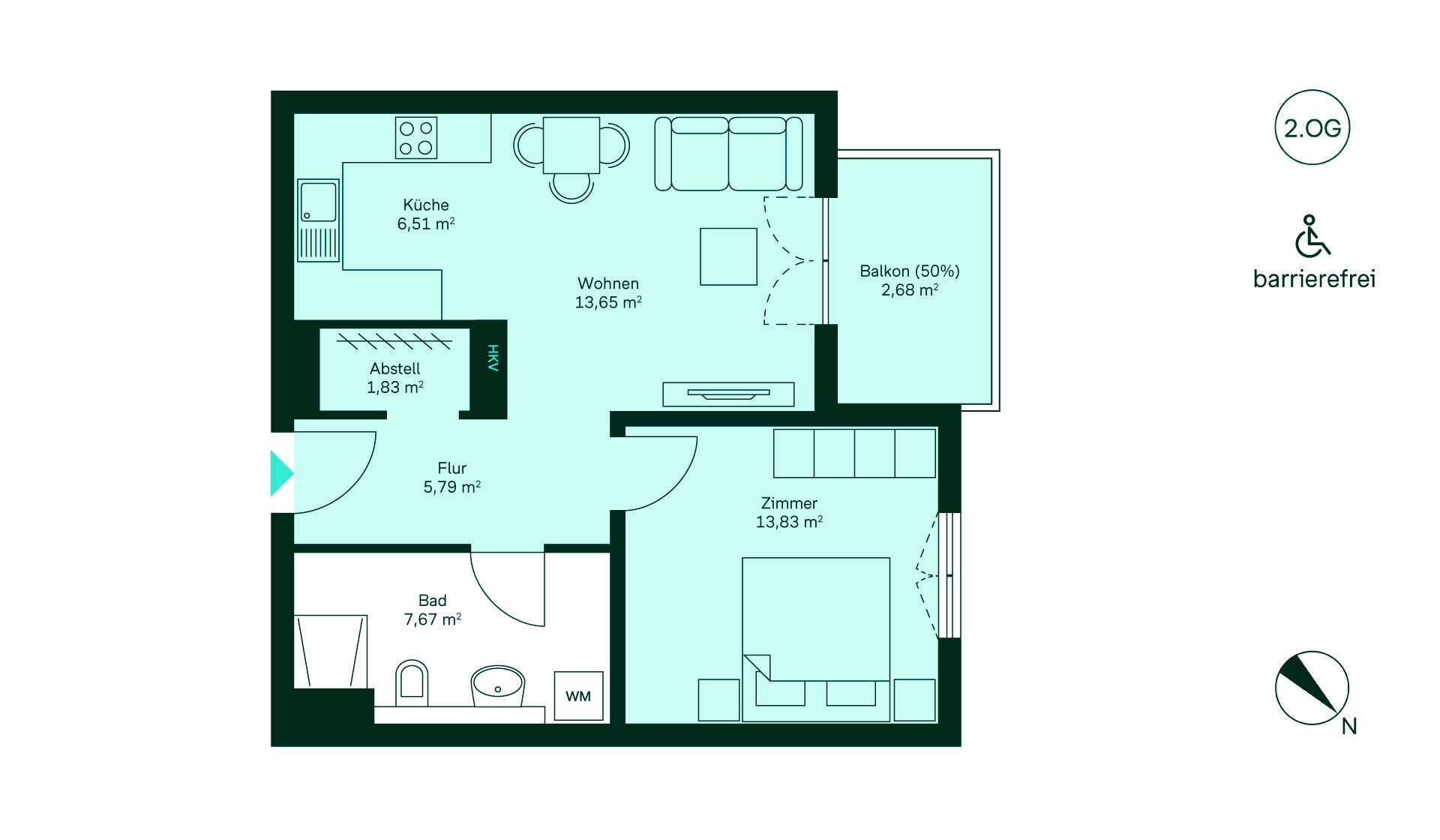 Entdecken Sie Ihr neues Zuhause: Flur, Küche, Wohnzimmer, Schlafzimmer, Bad und Balkon erwarten Sie.